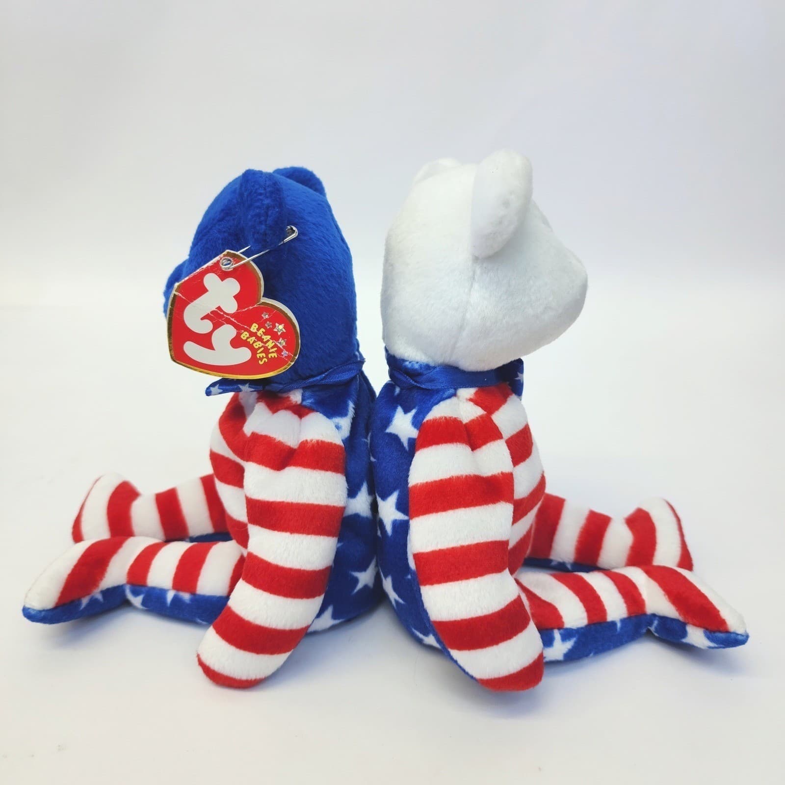 Ty Beanie Babies Liberty Bear Set of 2 Patriotic USA Flag Plush 2001 Blue White - Thumbnail 3