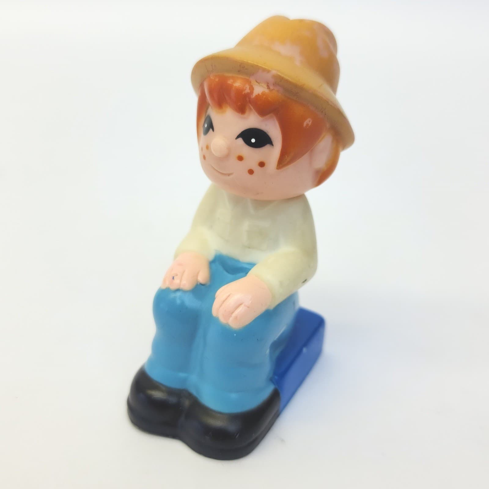RARE Vtg 1980 Super Tyco Red Hair Freckled Boy Rubber Toy Figure Taiwan Sun Hat - Thumbnail 2