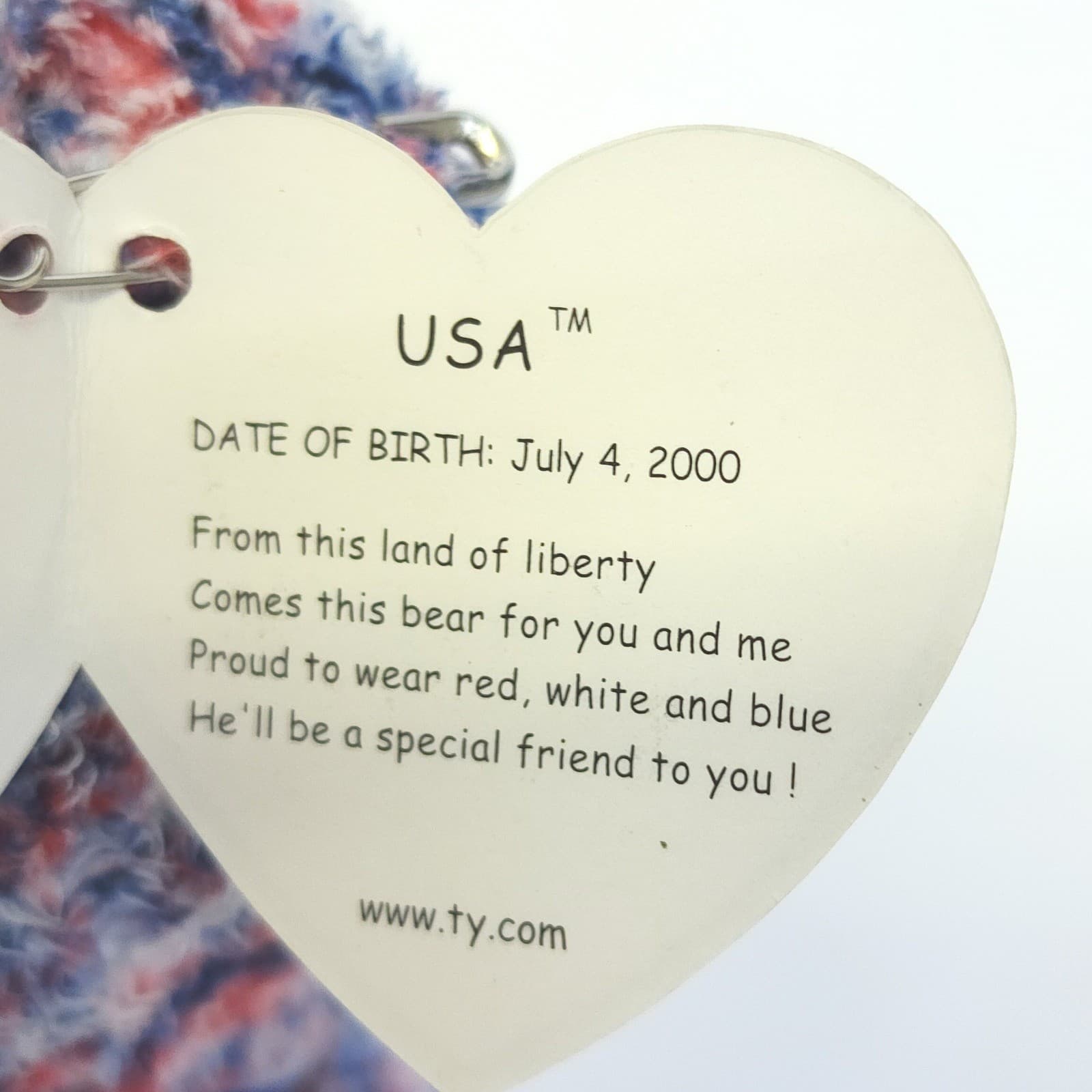 Ty Beanie Baby USA the Bear Red White Blue Patriotic Plush 2000 Collectible 8.5" - Thumbnail 5