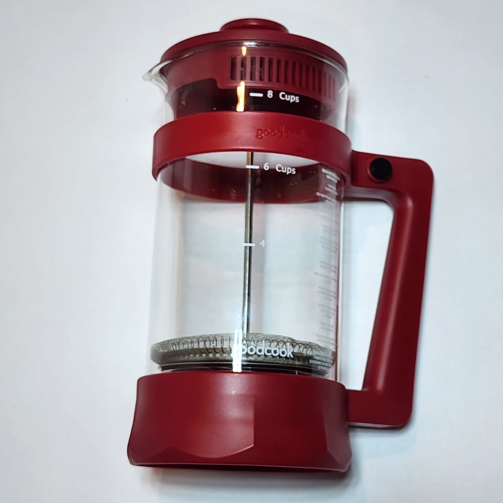 GoodCook French Press Coffee Maker 8 Cup Glass Carafe Red Frame Stainless Filter - Thumbnail 2