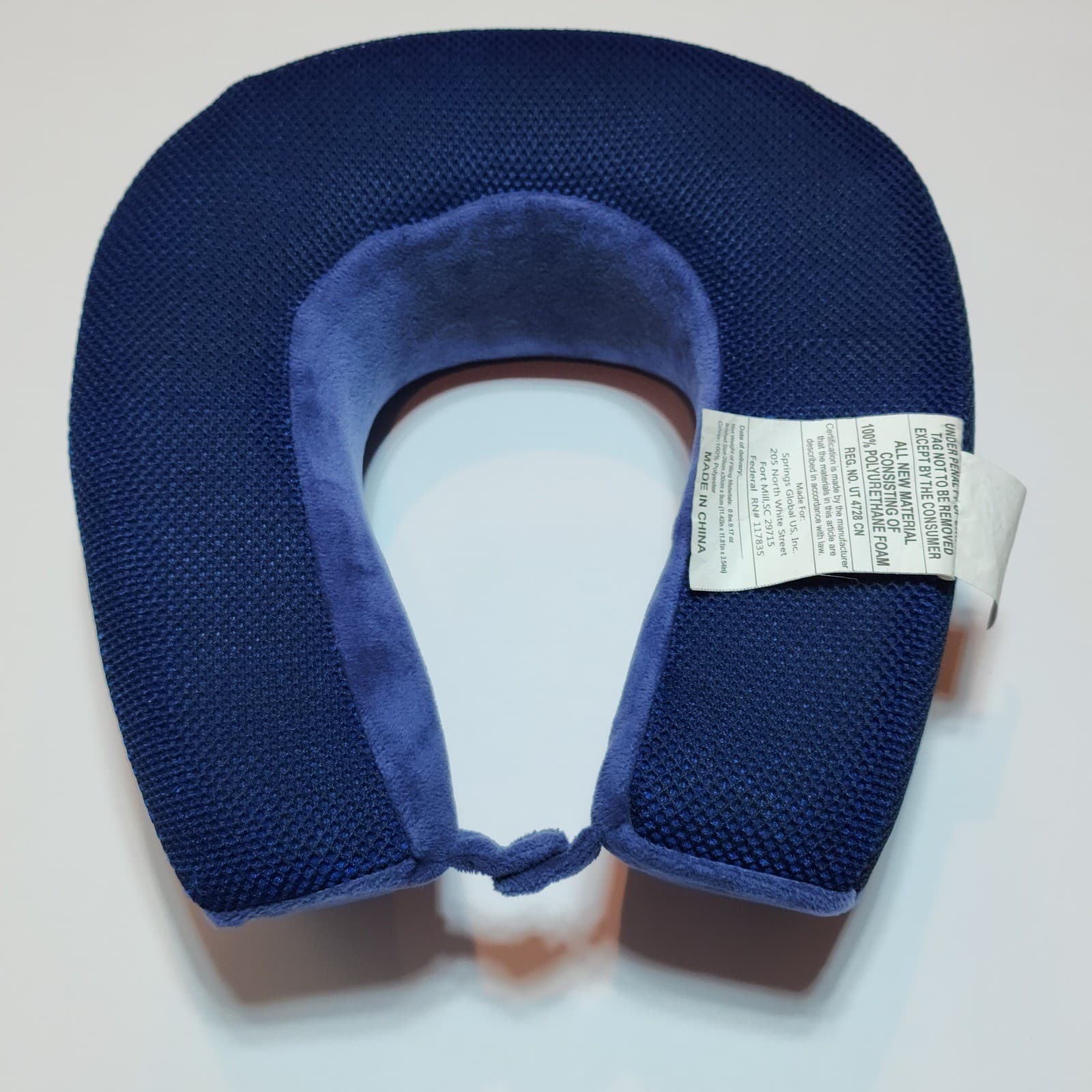 Springs Global Blue Memory Foam Travel Neck Pillow Plush Mesh Zippered Cover - Thumbnail 4