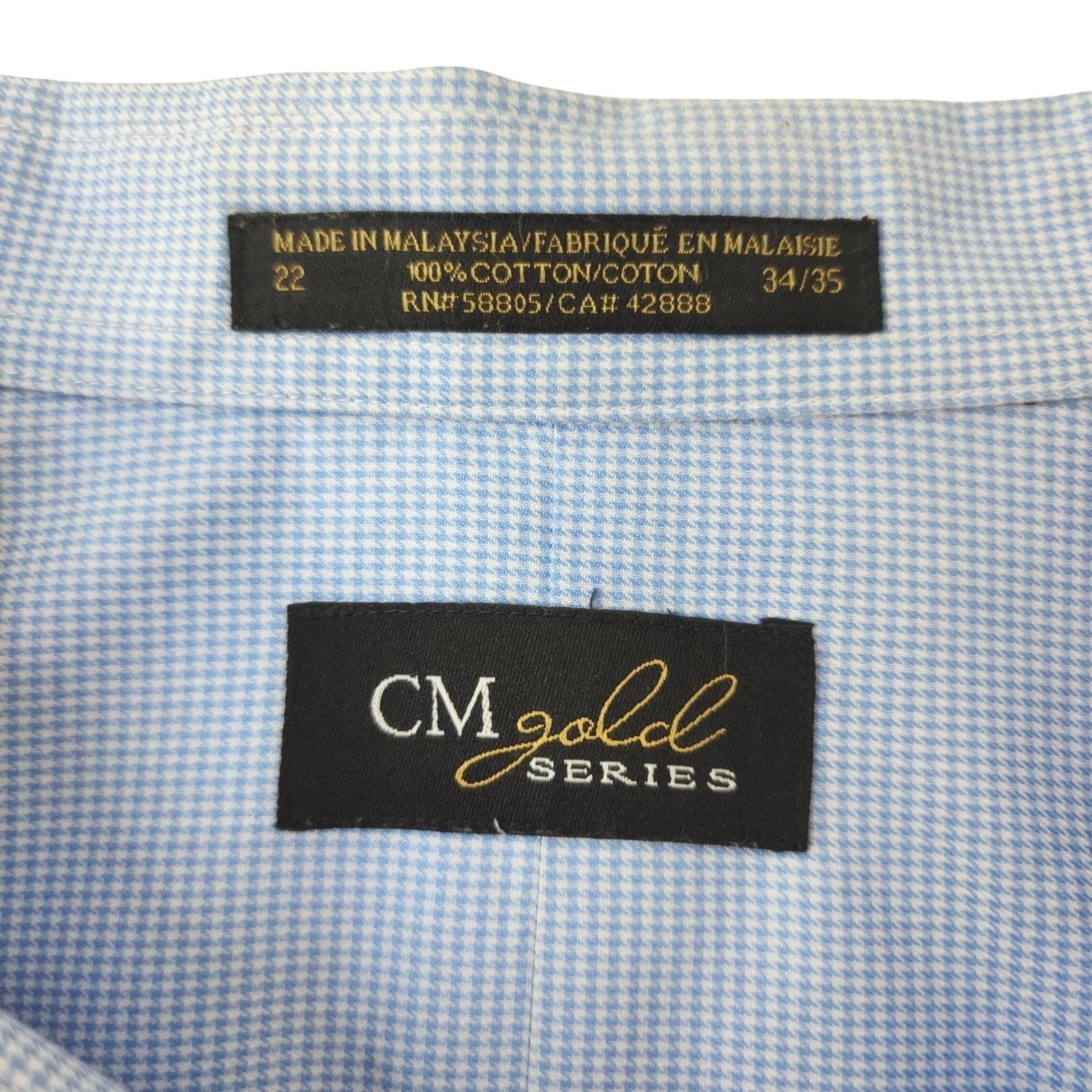CM Gold Series Mens Blue Micro Houndstooth Dress Shirt 100% Cotton 22 34/35 - Thumbnail 3