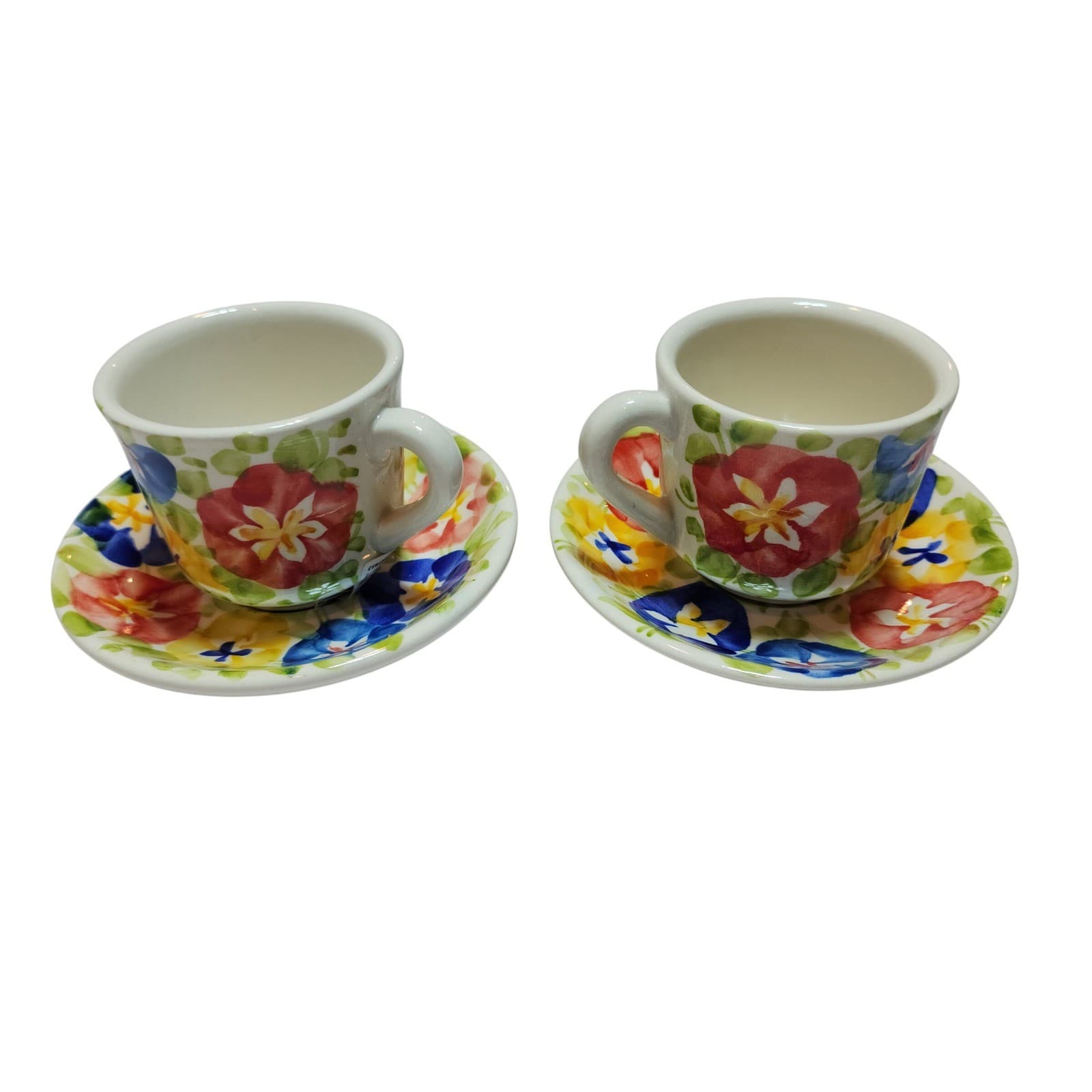 Ceramicas Renacer Providencia Espresso Cup Saucer Set 4pc Colombia Floral Cerami - Thumbnail 2