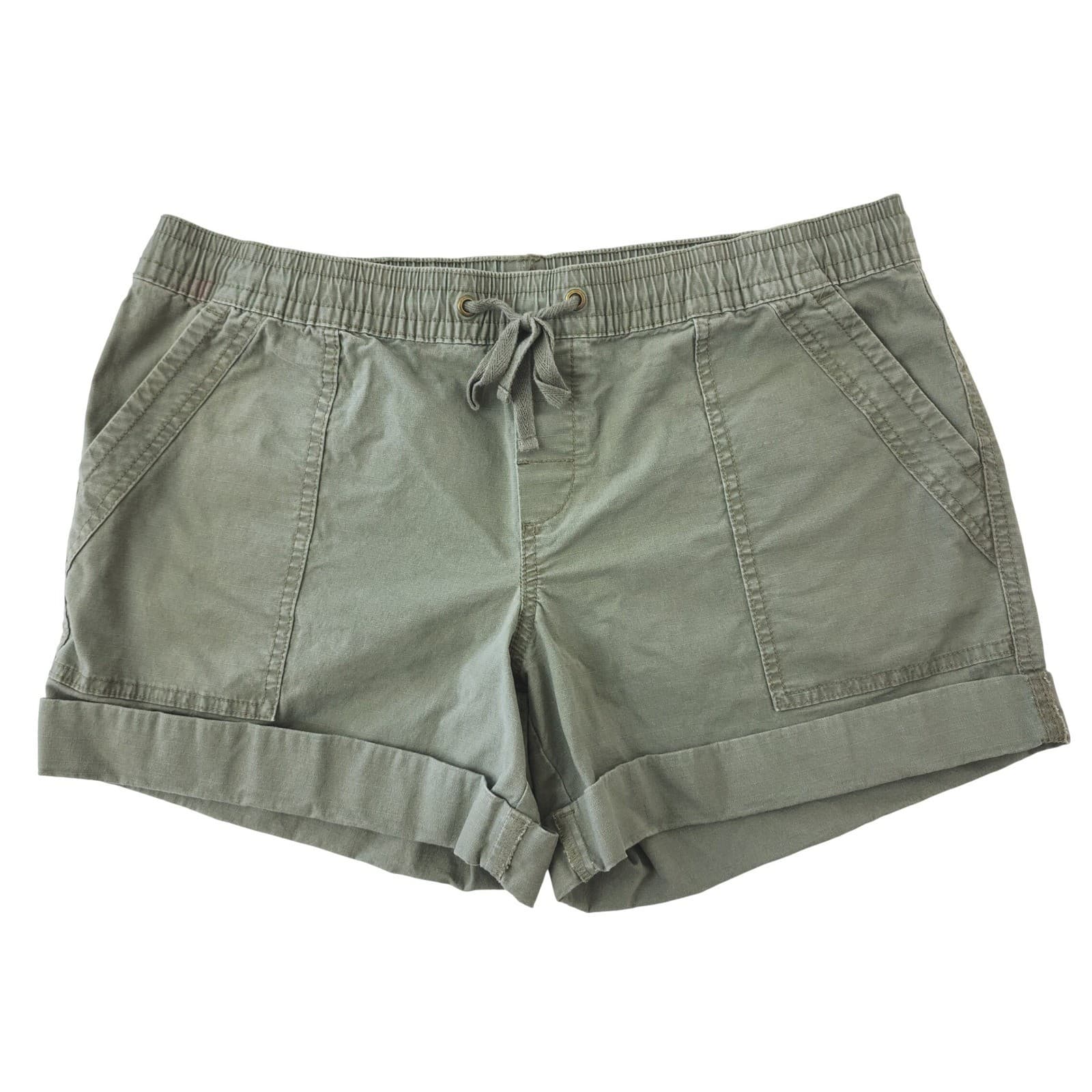 Natural Reflections Women's Olive Green Utility Shorts Elastic Waist Size L
