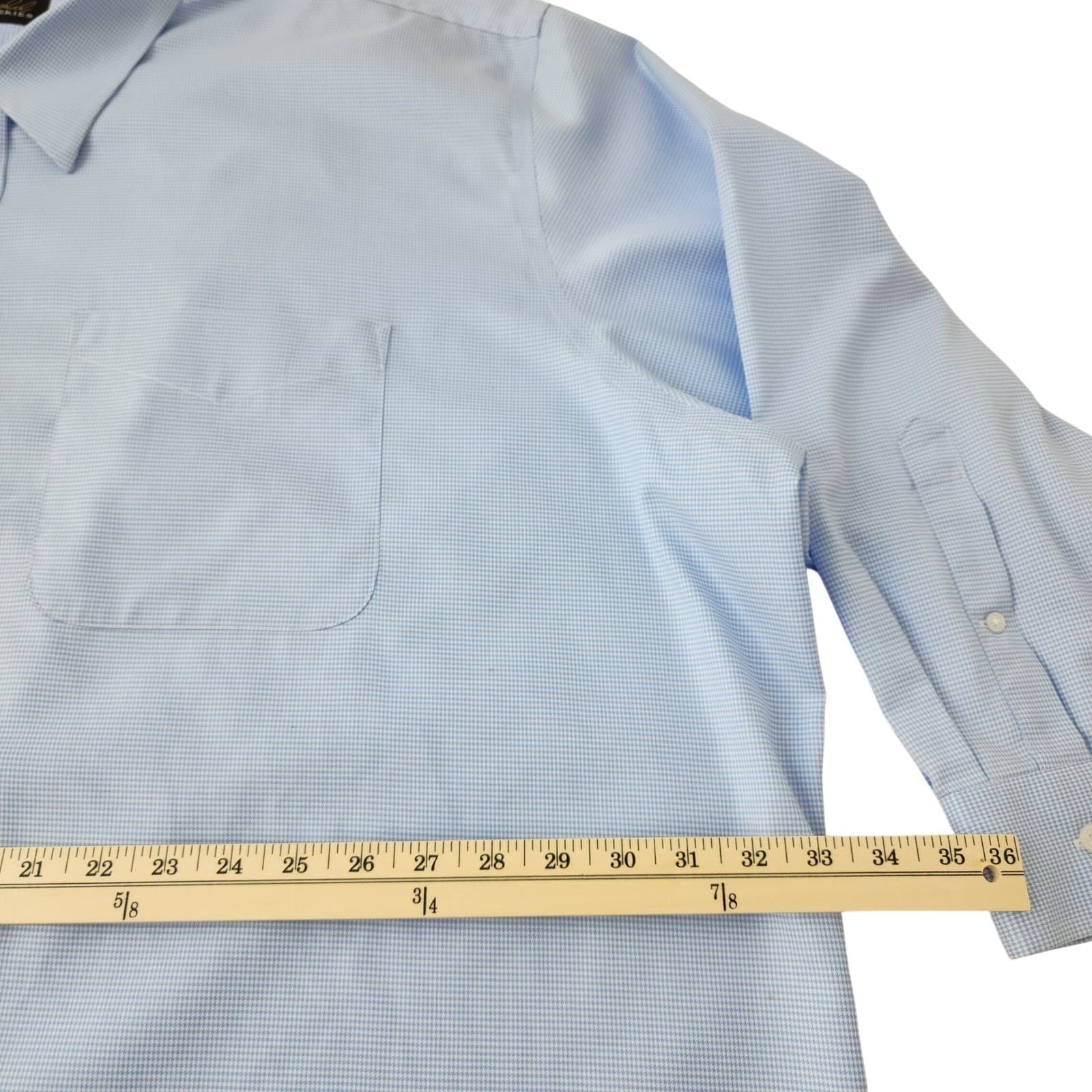 CM Gold Series Mens Blue Micro Houndstooth Dress Shirt 100% Cotton 22 34/35 - Thumbnail 5