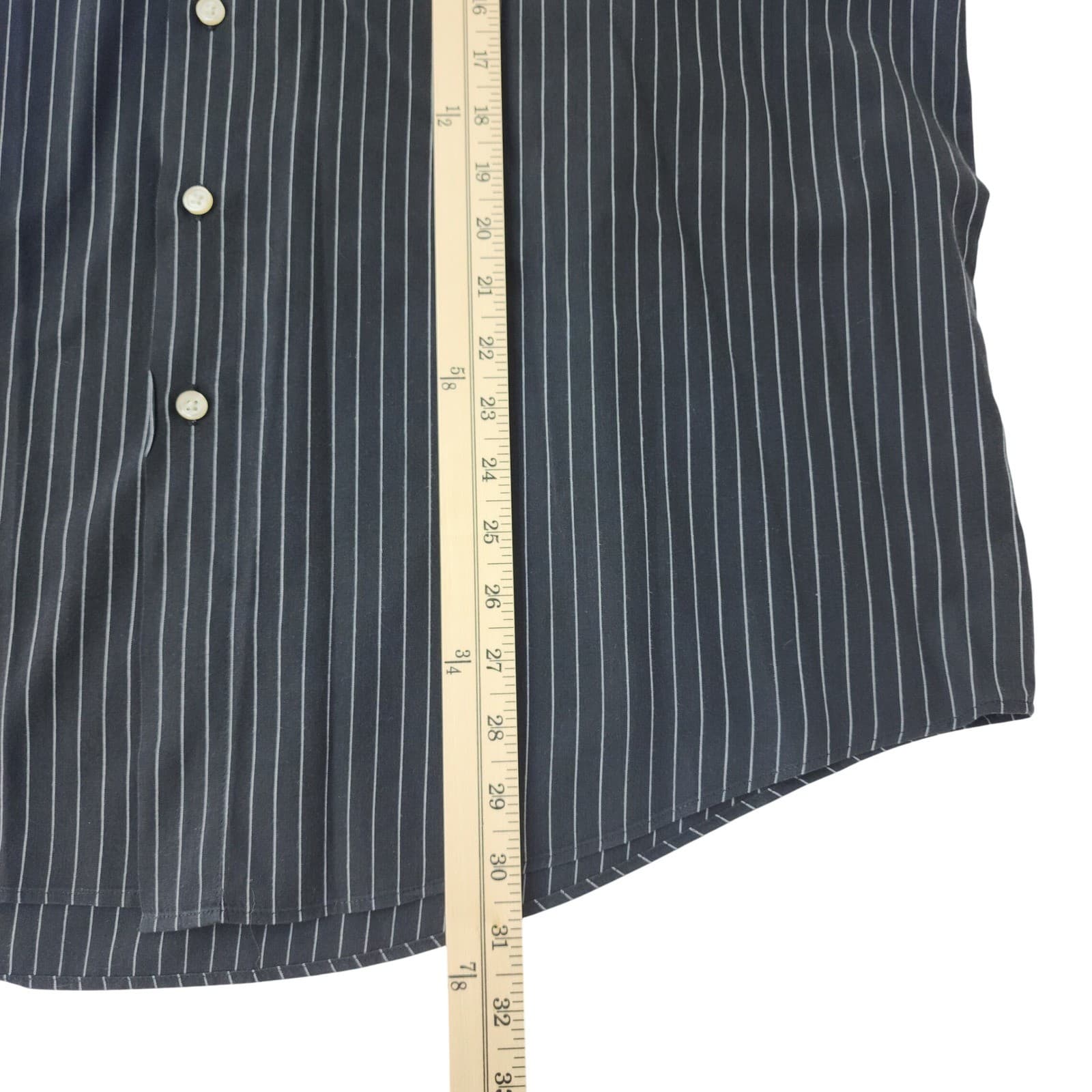 Van Heusen Mens XL Dress Shirt Black Pinstripe Wrinkle Free Stain Shield Long Sl - Thumbnail 9