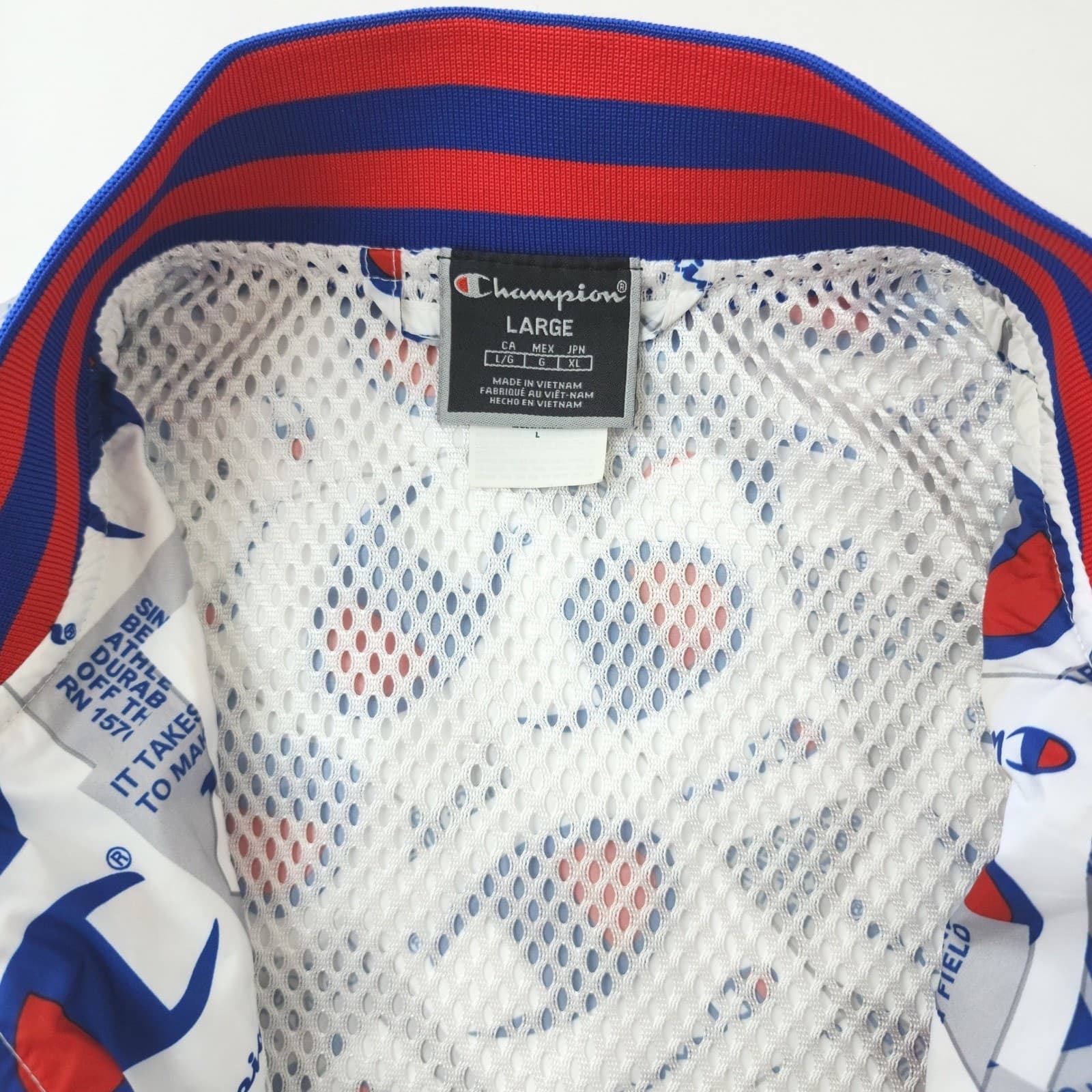 Champion 100th Anniversary All Over Logo Print Track Jacket Mens Large White - Thumbnail 2