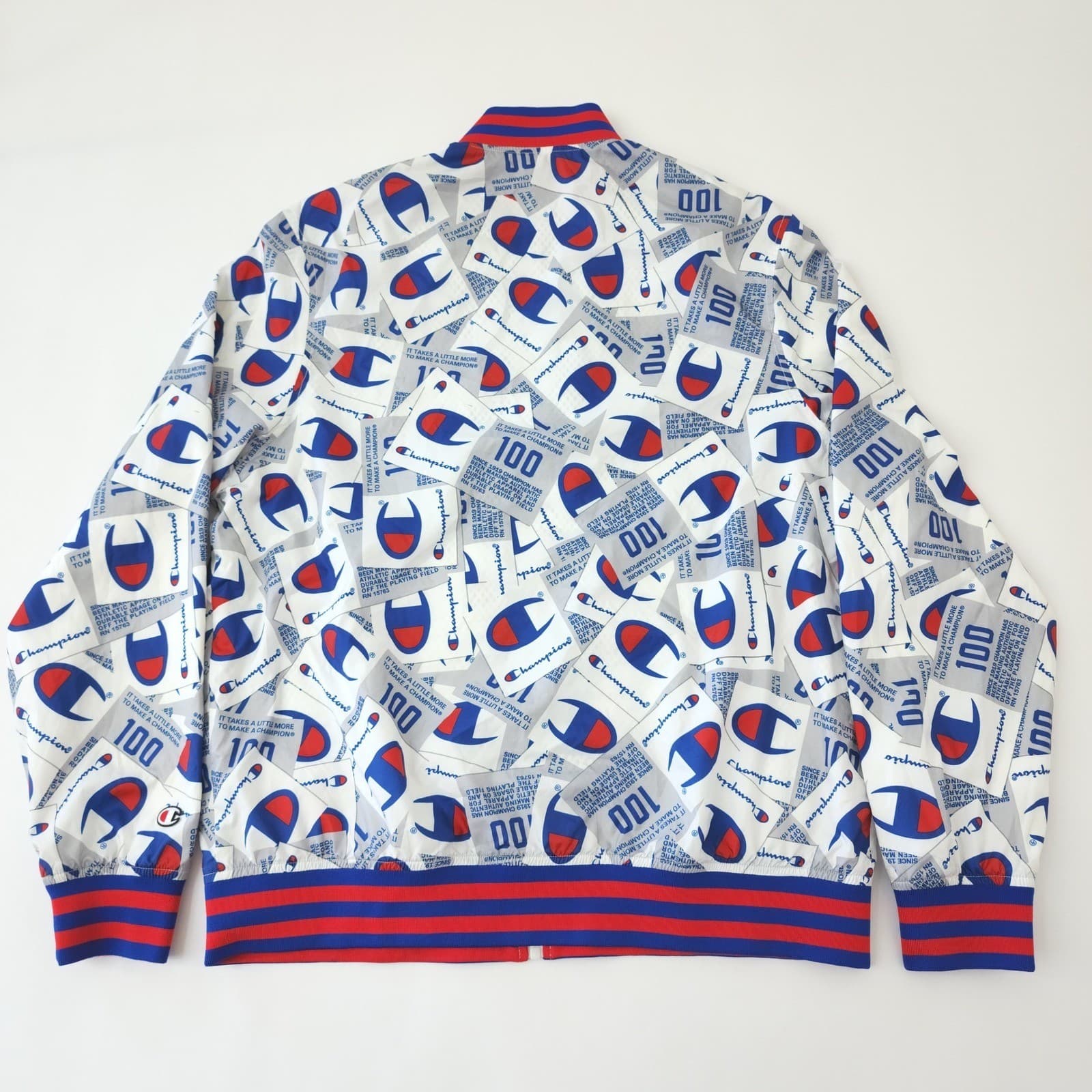 Champion 100th Anniversary All Over Logo Print Track Jacket Mens Large White - Thumbnail 4