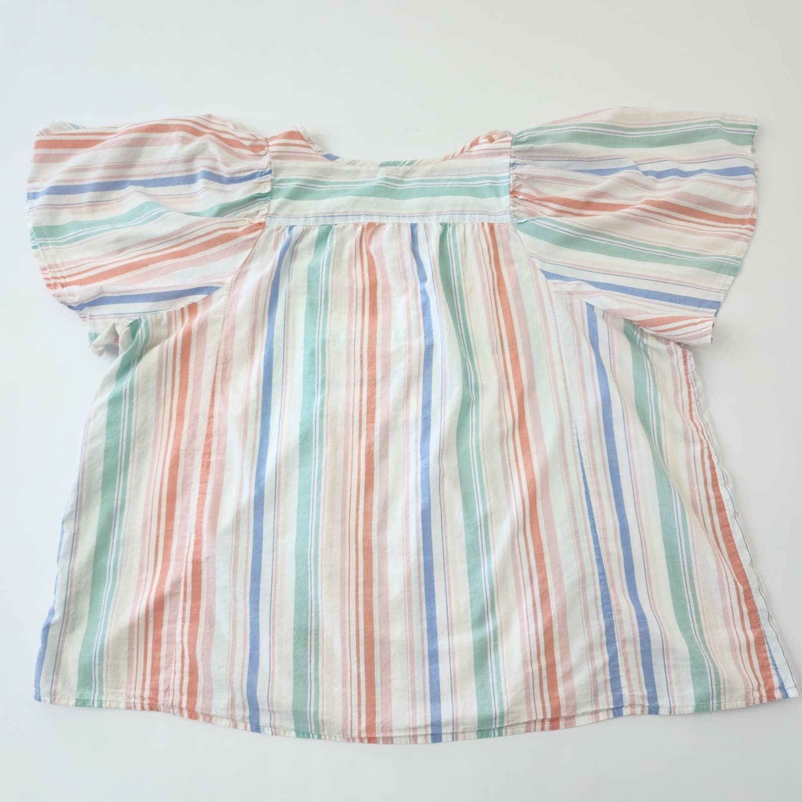 Terra & Sky 3X Womens Plus Size Striped Flutter Sleeve V-Neck Blouse Pastel - Thumbnail 2