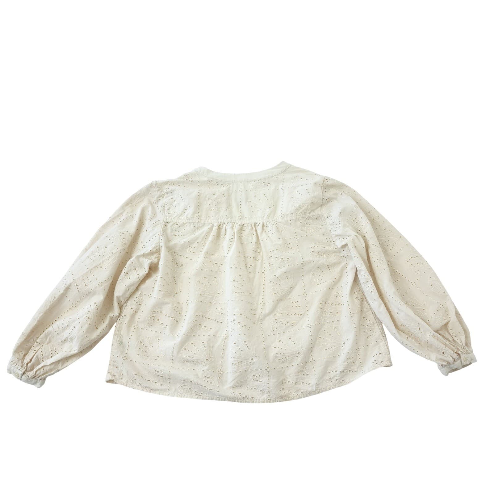 Universal Thread Cream Shell Eyelet Embroidered Split V-Neck Blouse XS Boho Top - Thumbnail 2