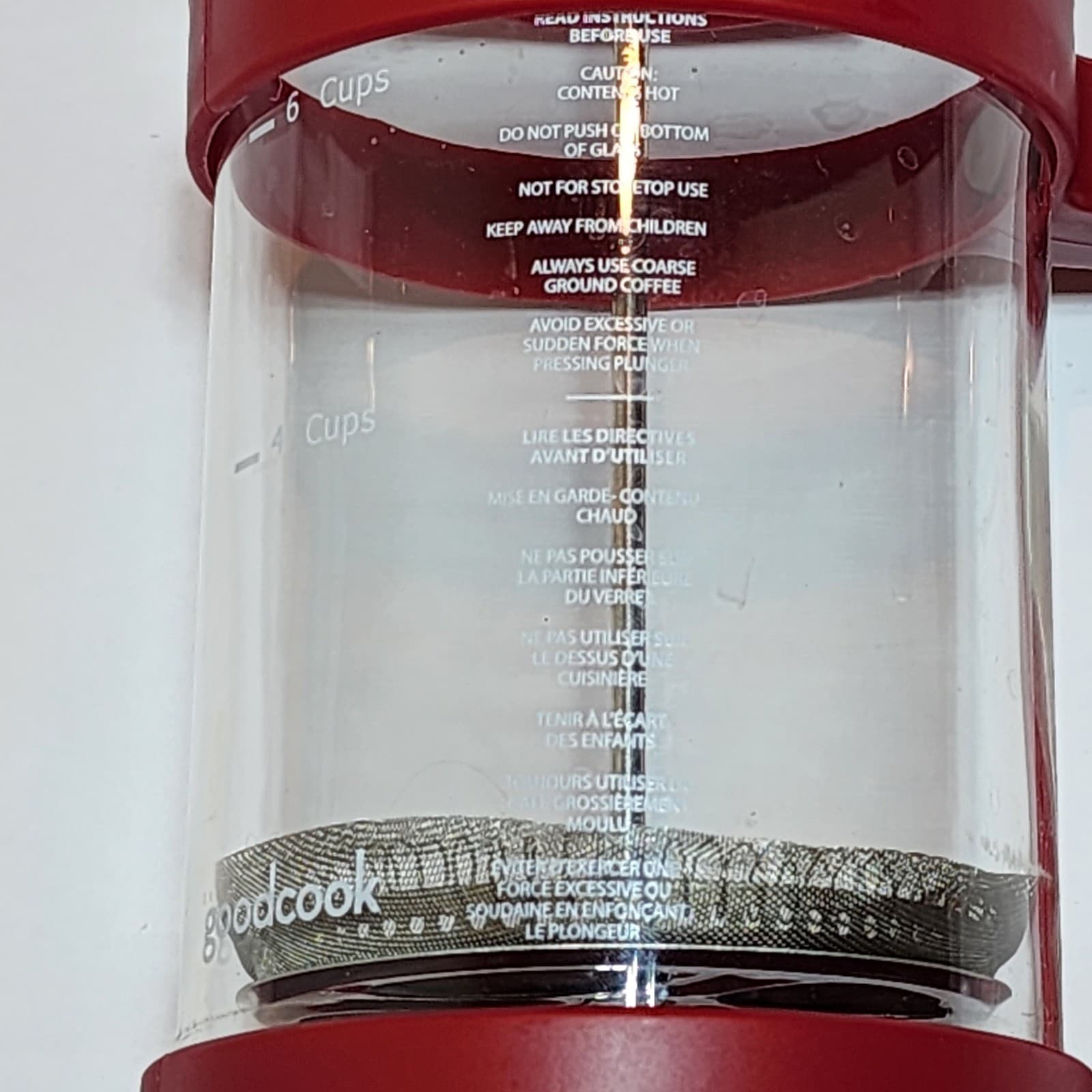 GoodCook French Press Coffee Maker 8 Cup Glass Carafe Red Frame Stainless Filter - Thumbnail 6