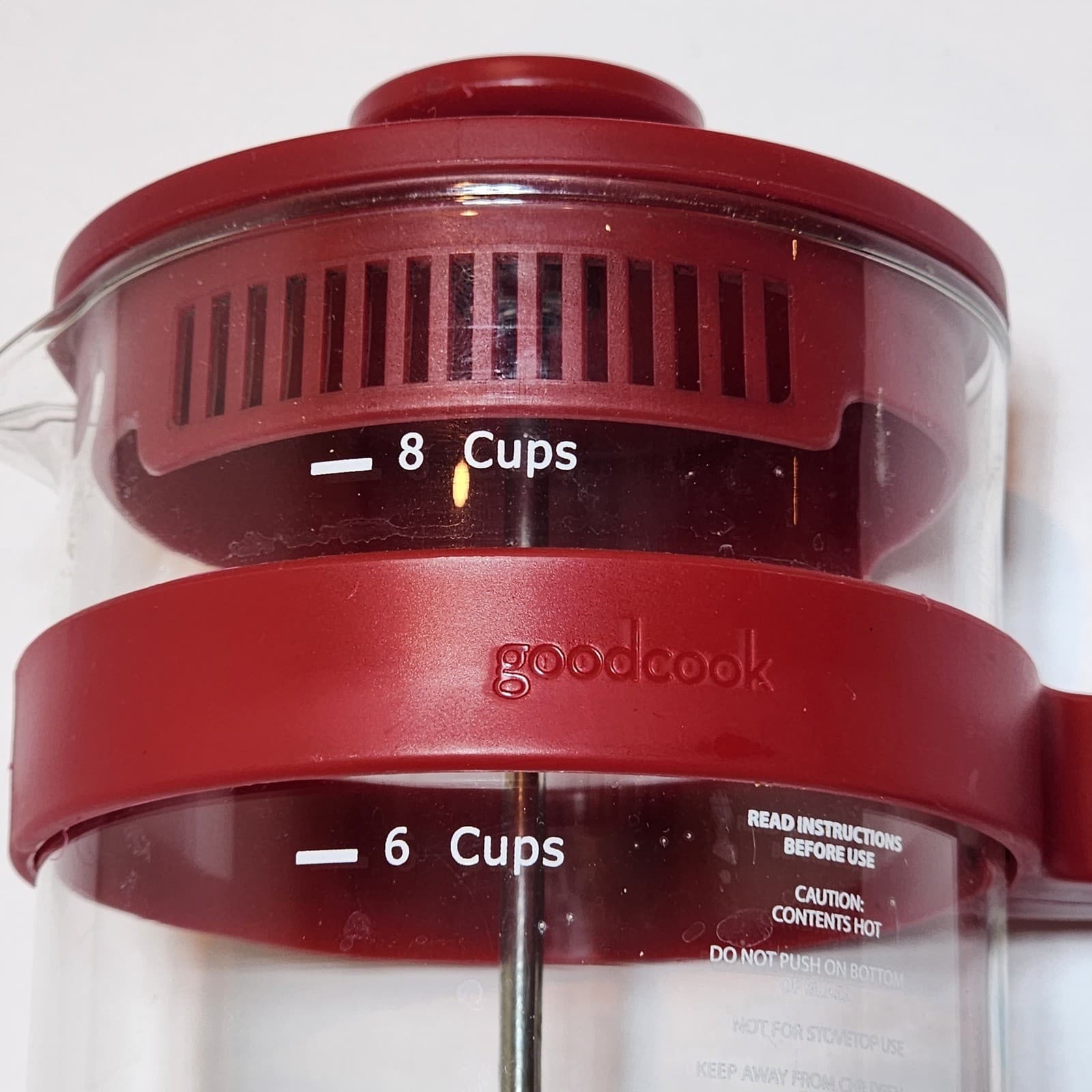 GoodCook French Press Coffee Maker 8 Cup Glass Carafe Red Frame Stainless Filter - Thumbnail 4