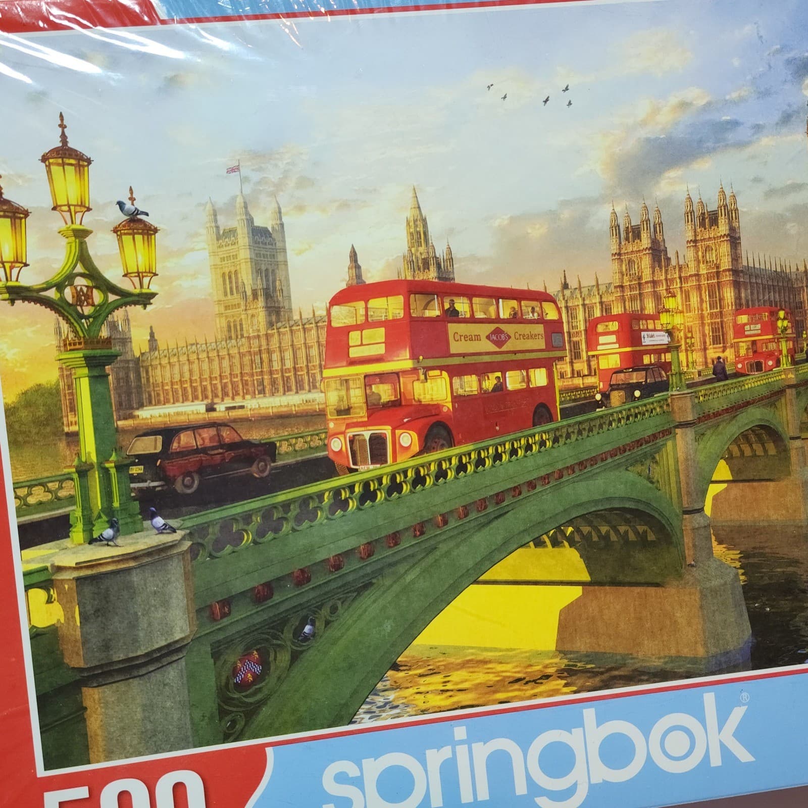 Springbok London Westminster Bridge Red Bus 500 Piece Jigsaw Puzzle Made in USA - Thumbnail 2