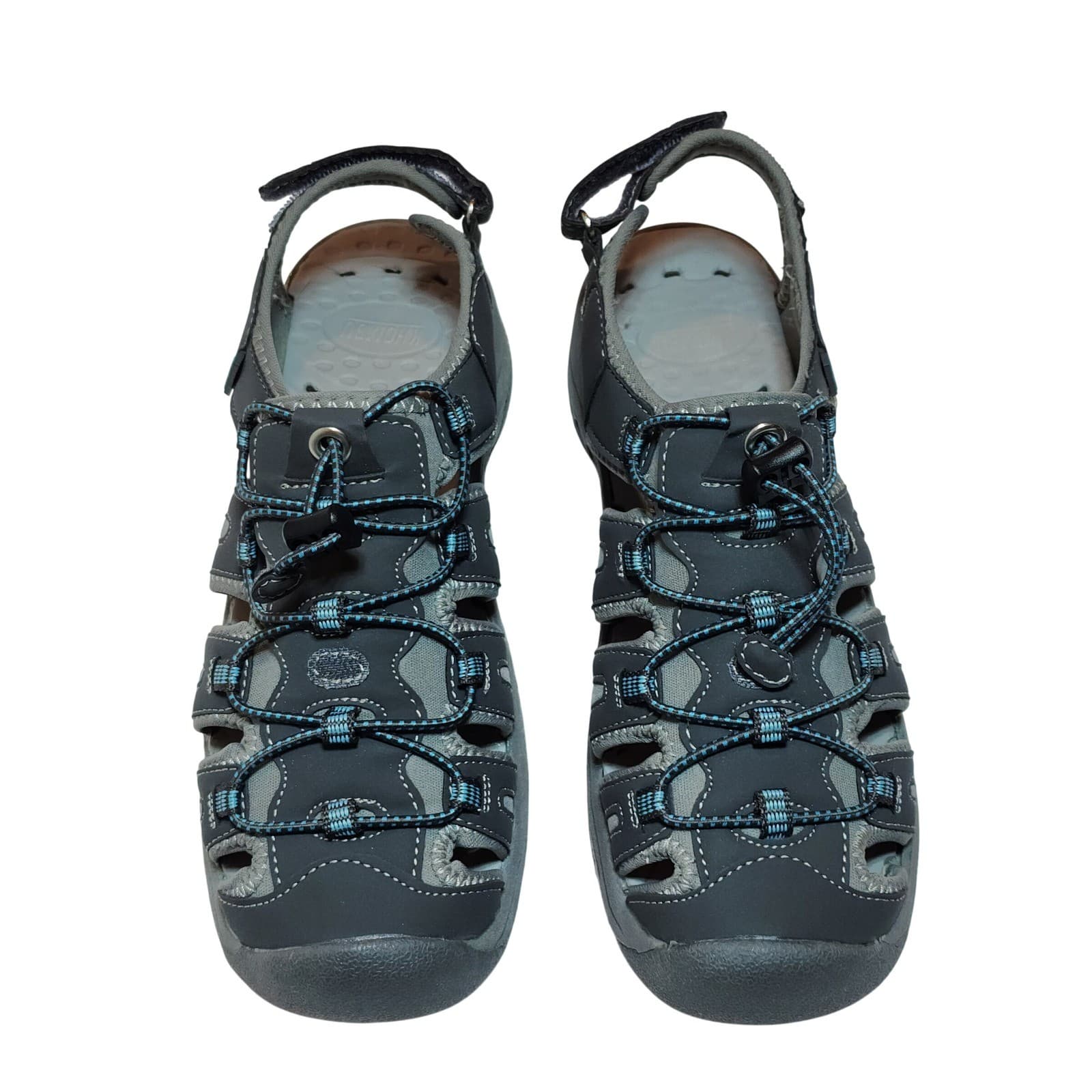 Khombu Crystal Womens 7.5 Water-Ready Sport Sandals Grey Blue Bungee Hiking Shoe - Thumbnail 2