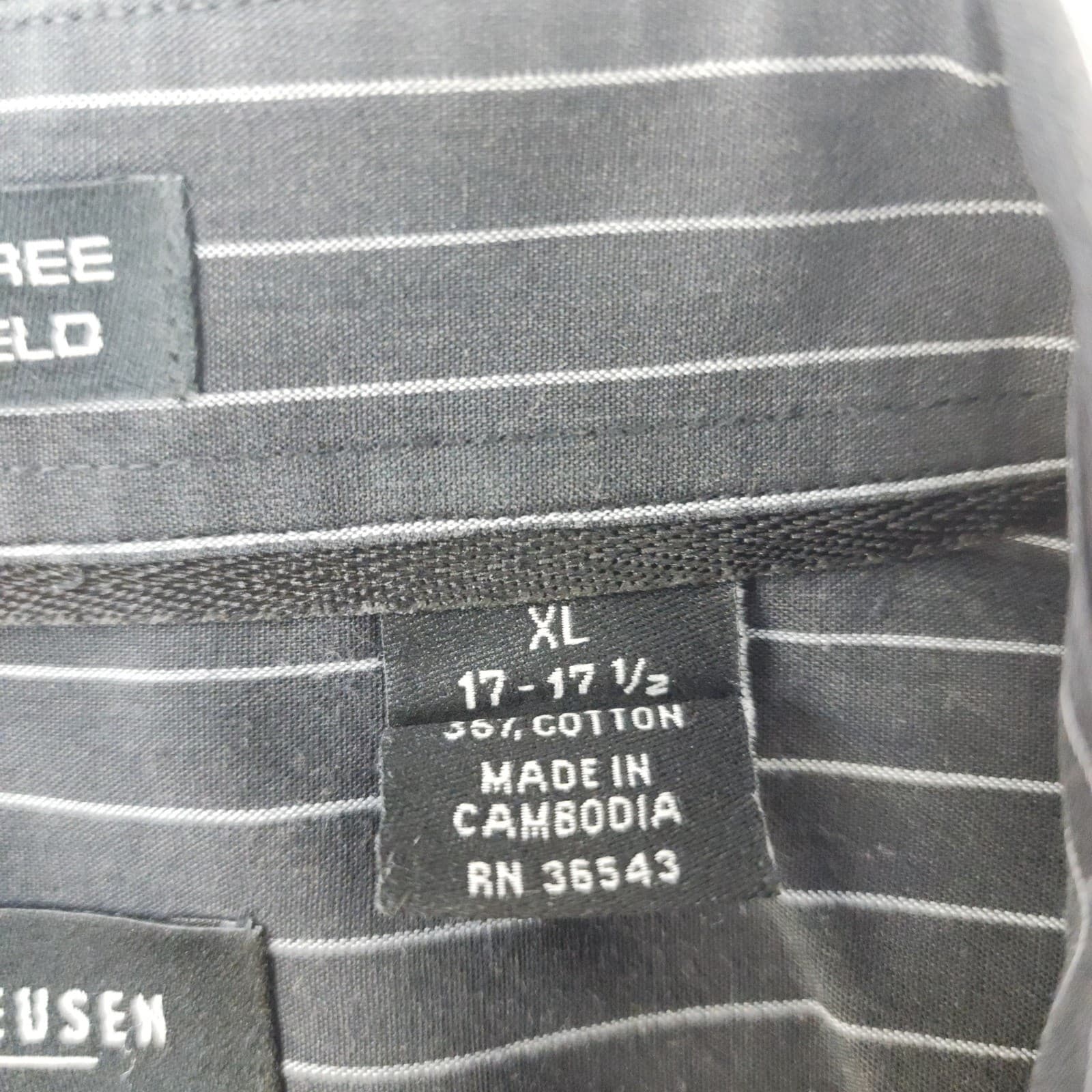 Van Heusen Mens XL Dress Shirt Black Pinstripe Wrinkle Free Stain Shield Long Sl - Thumbnail 3