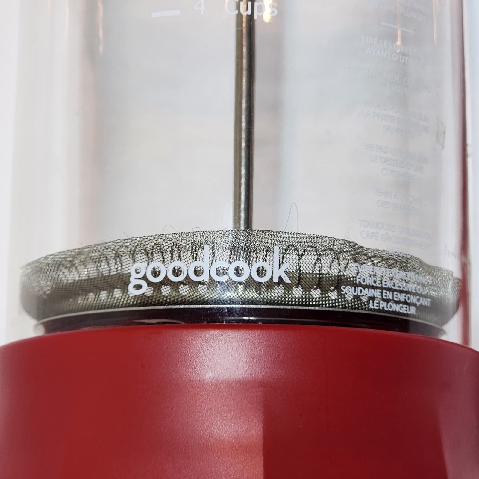 GoodCook French Press Coffee Maker 8 Cup Glass Carafe Red Frame Stainless Filter - Thumbnail 5