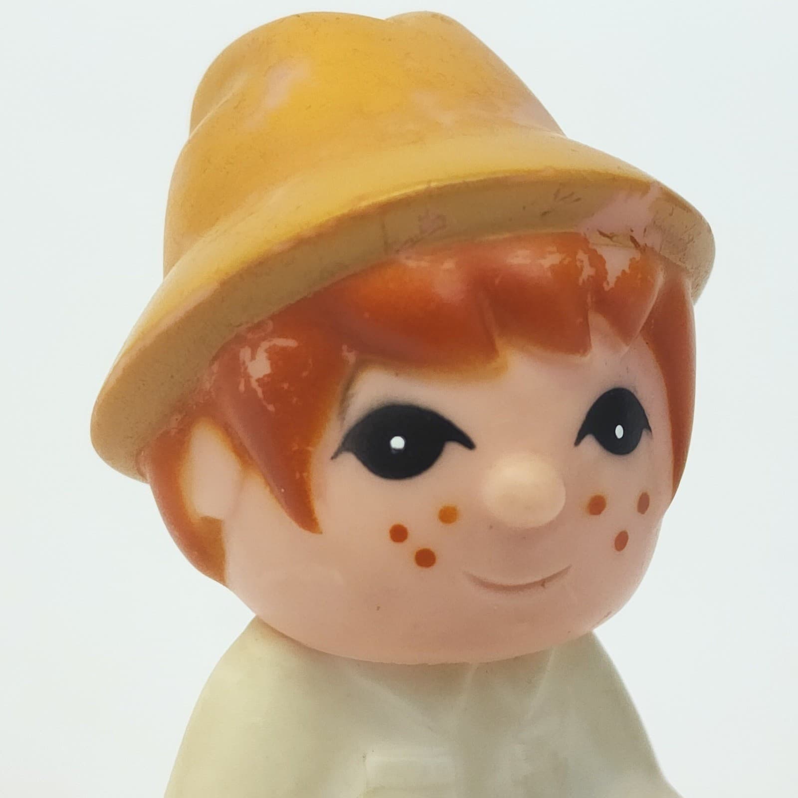RARE Vtg 1980 Super Tyco Red Hair Freckled Boy Rubber Toy Figure Taiwan Sun Hat - Thumbnail 4