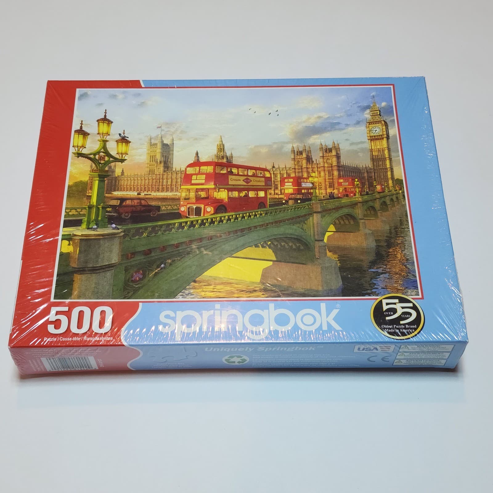 Springbok London Westminster Bridge Red Bus 500 Piece Jigsaw Puzzle Made in USA