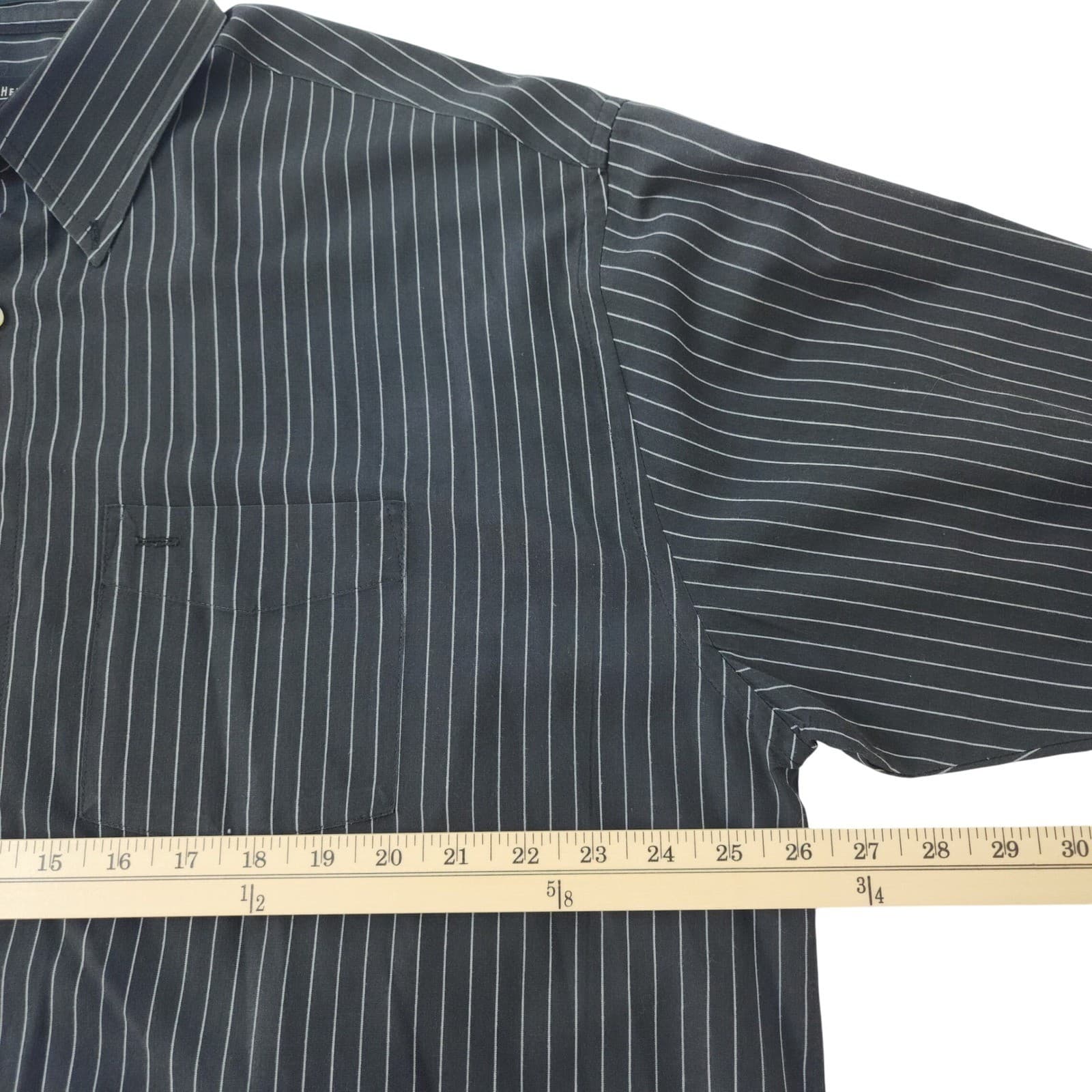 Van Heusen Mens XL Dress Shirt Black Pinstripe Wrinkle Free Stain Shield Long Sl - Thumbnail 6
