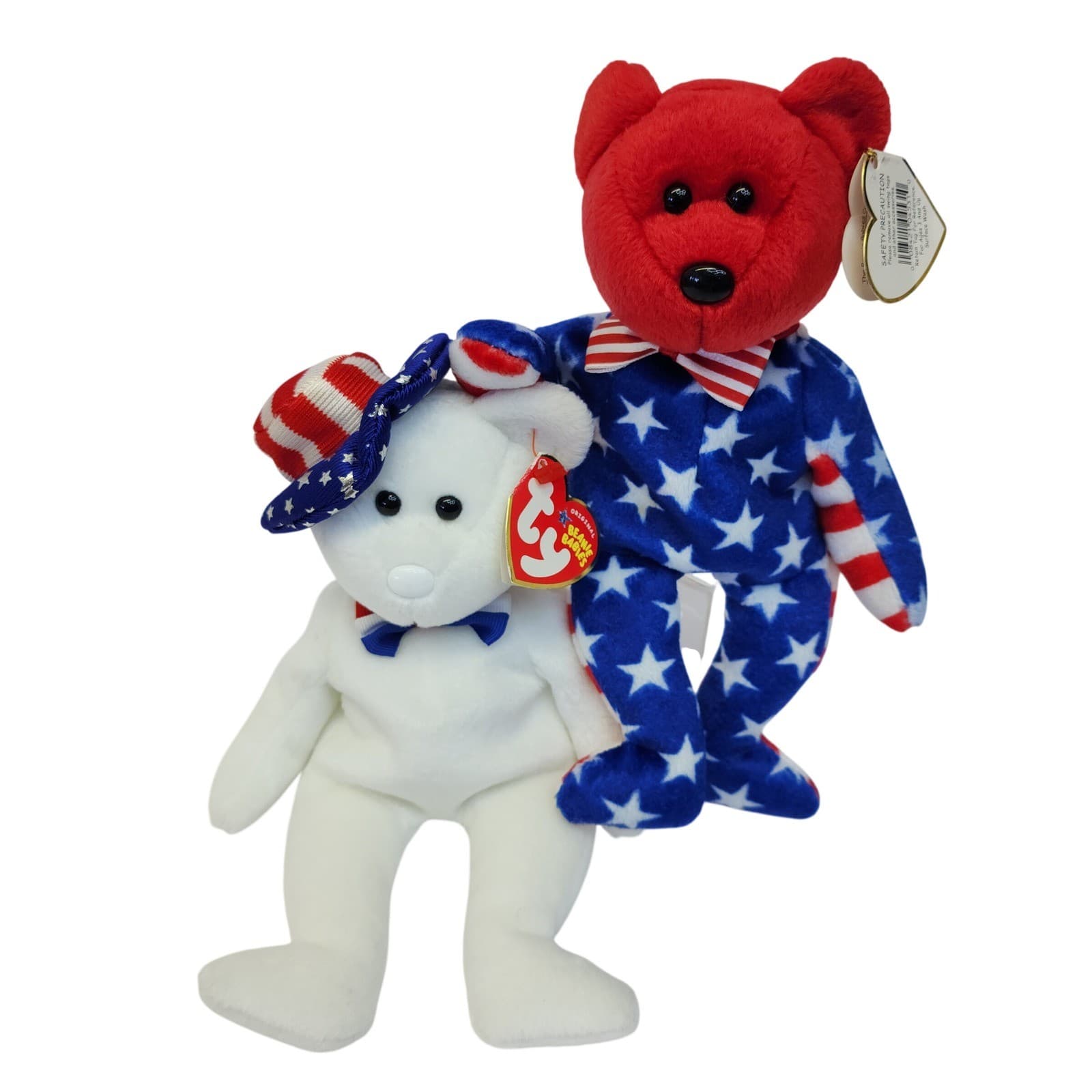 Ty Beanie Babies Liberty and Benjamin Patriotic Bear Set Red White Blue Stars
