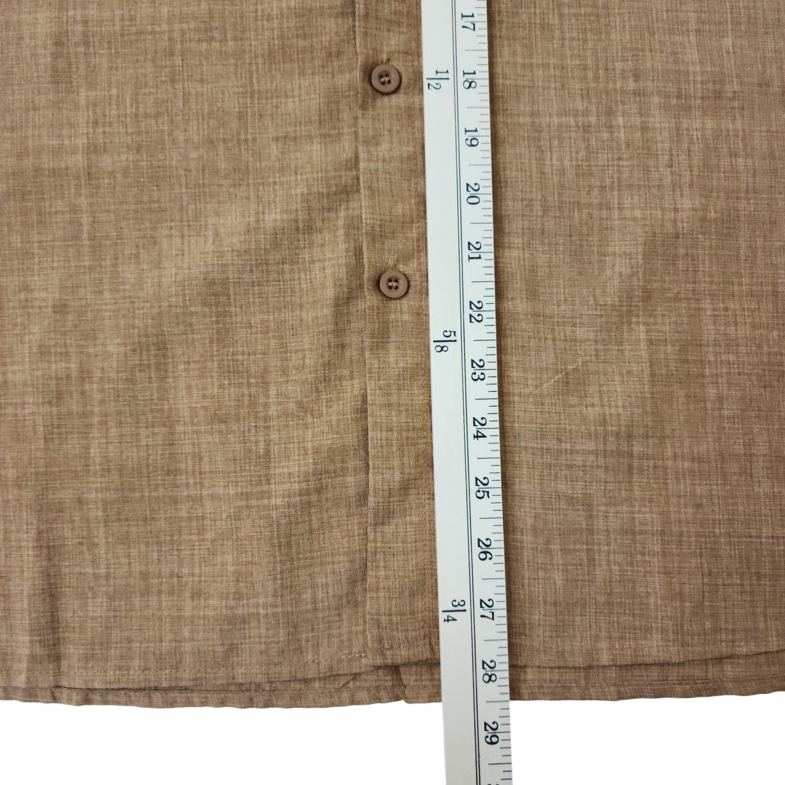 Mens XL Camel Brown Short Sleeve Button Down Shirt Slub Texture Pocket Casual - Thumbnail 2