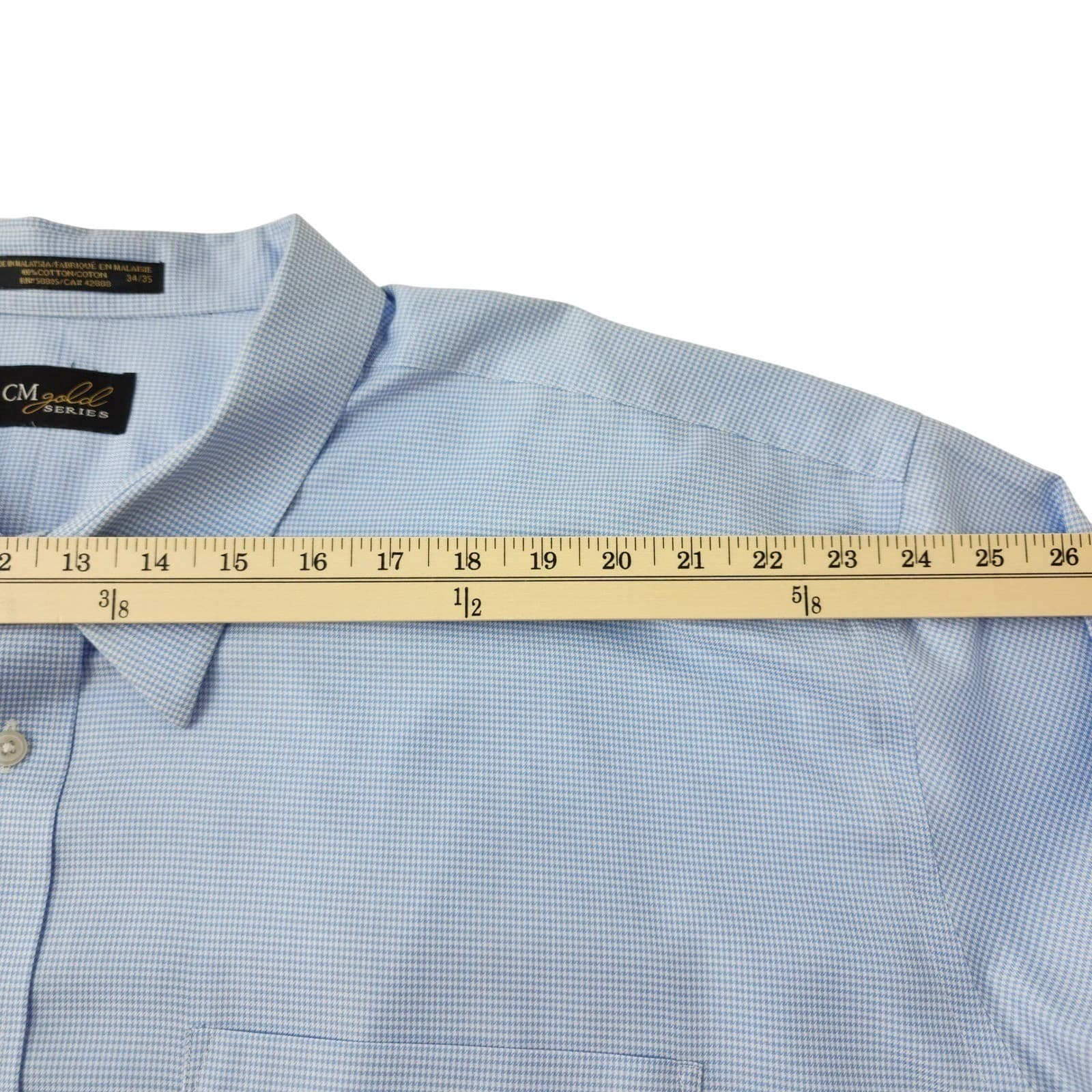 CM Gold Series Mens Blue Micro Houndstooth Dress Shirt 100% Cotton 22 34/35 - Thumbnail 4
