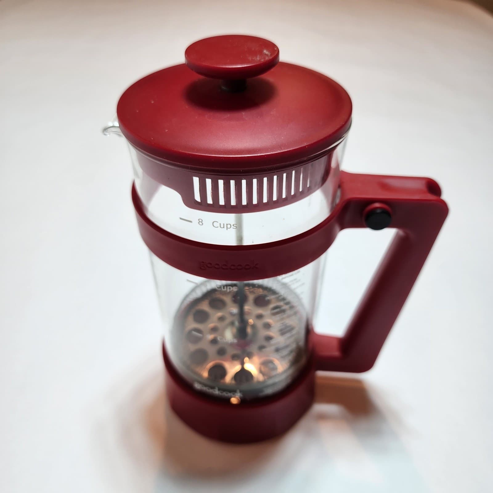 GoodCook French Press Coffee Maker 8 Cup Glass Carafe Red Frame Stainless Filter
