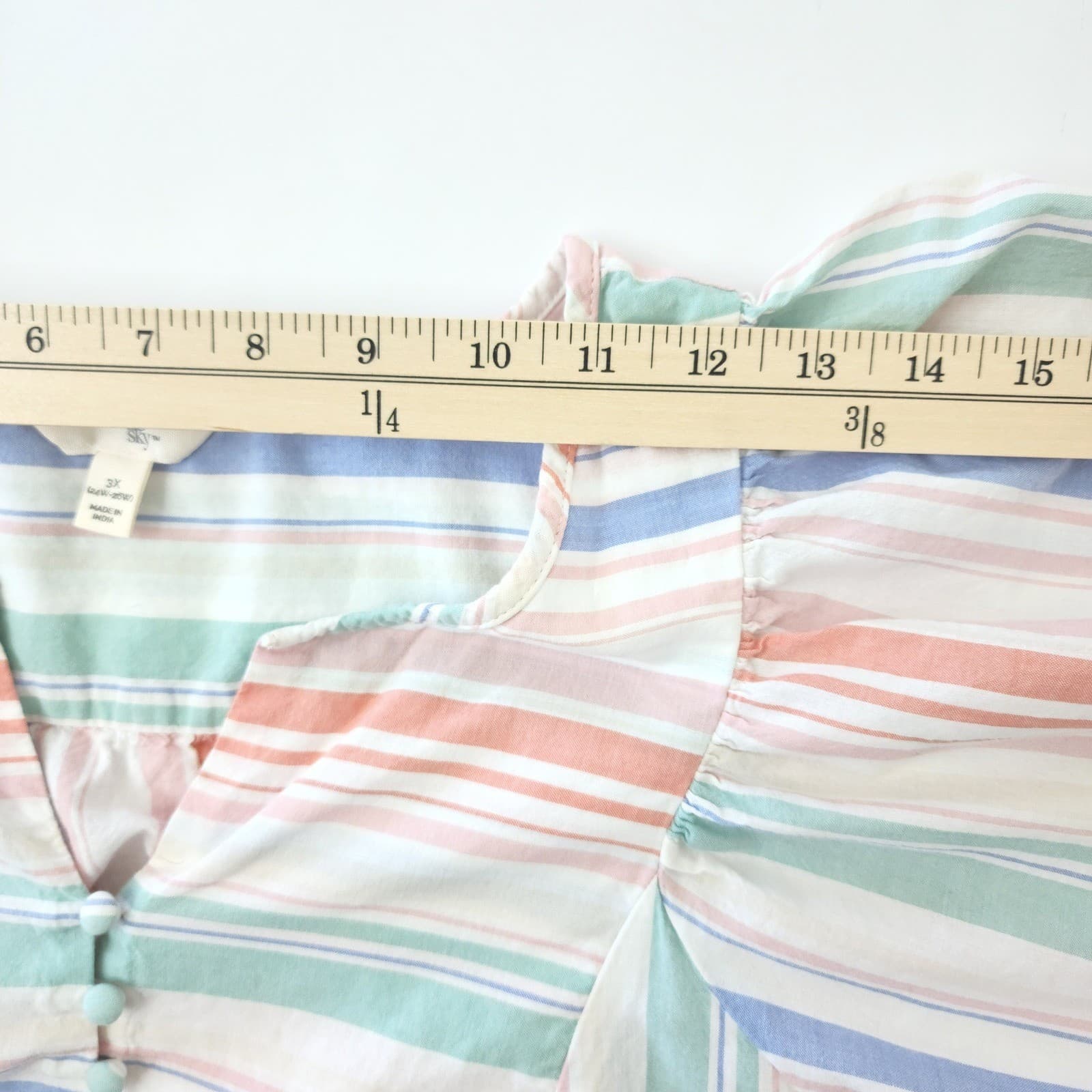Terra & Sky 3X Womens Plus Size Striped Flutter Sleeve V-Neck Blouse Pastel - Thumbnail 4