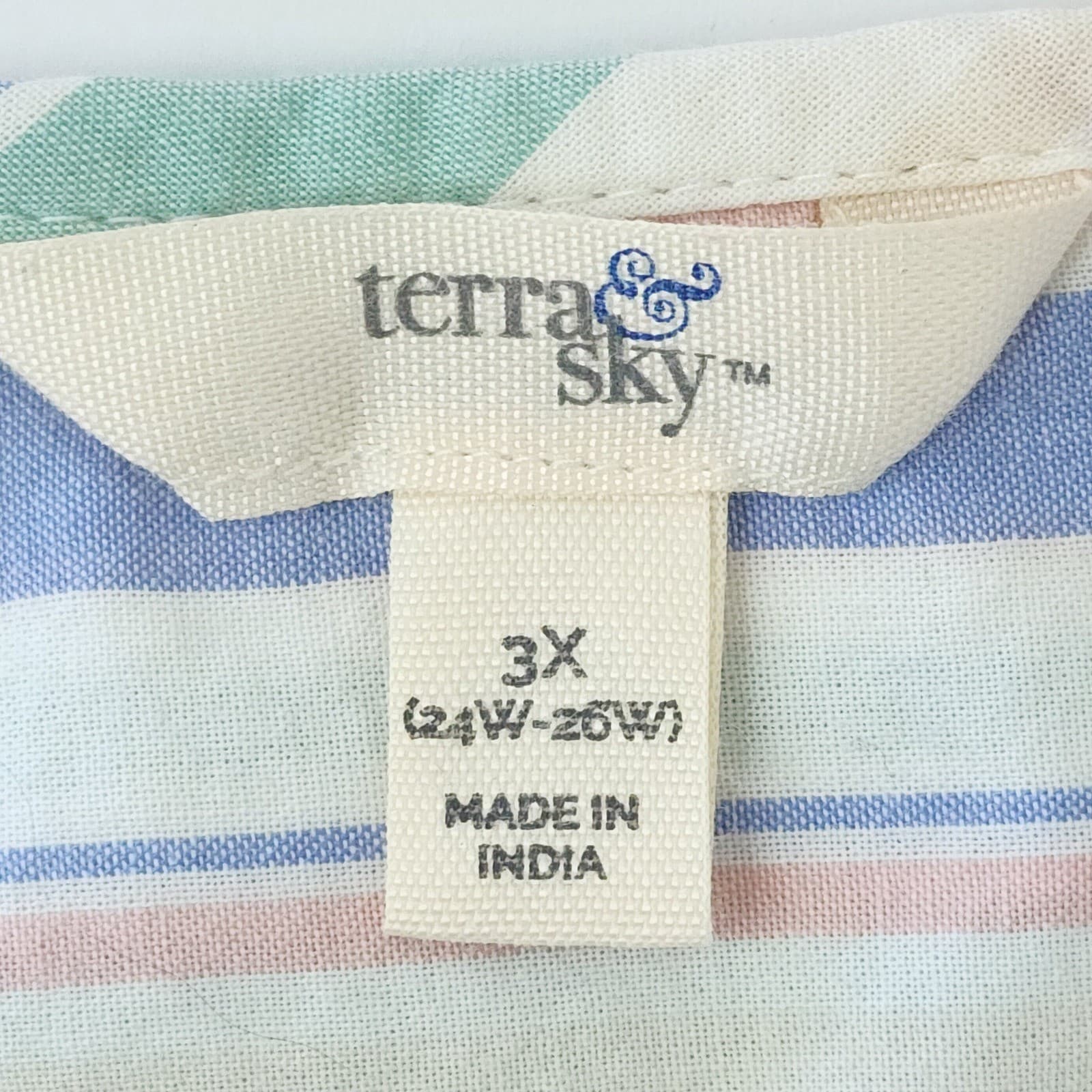 Terra & Sky 3X Womens Plus Size Striped Flutter Sleeve V-Neck Blouse Pastel - Thumbnail 3