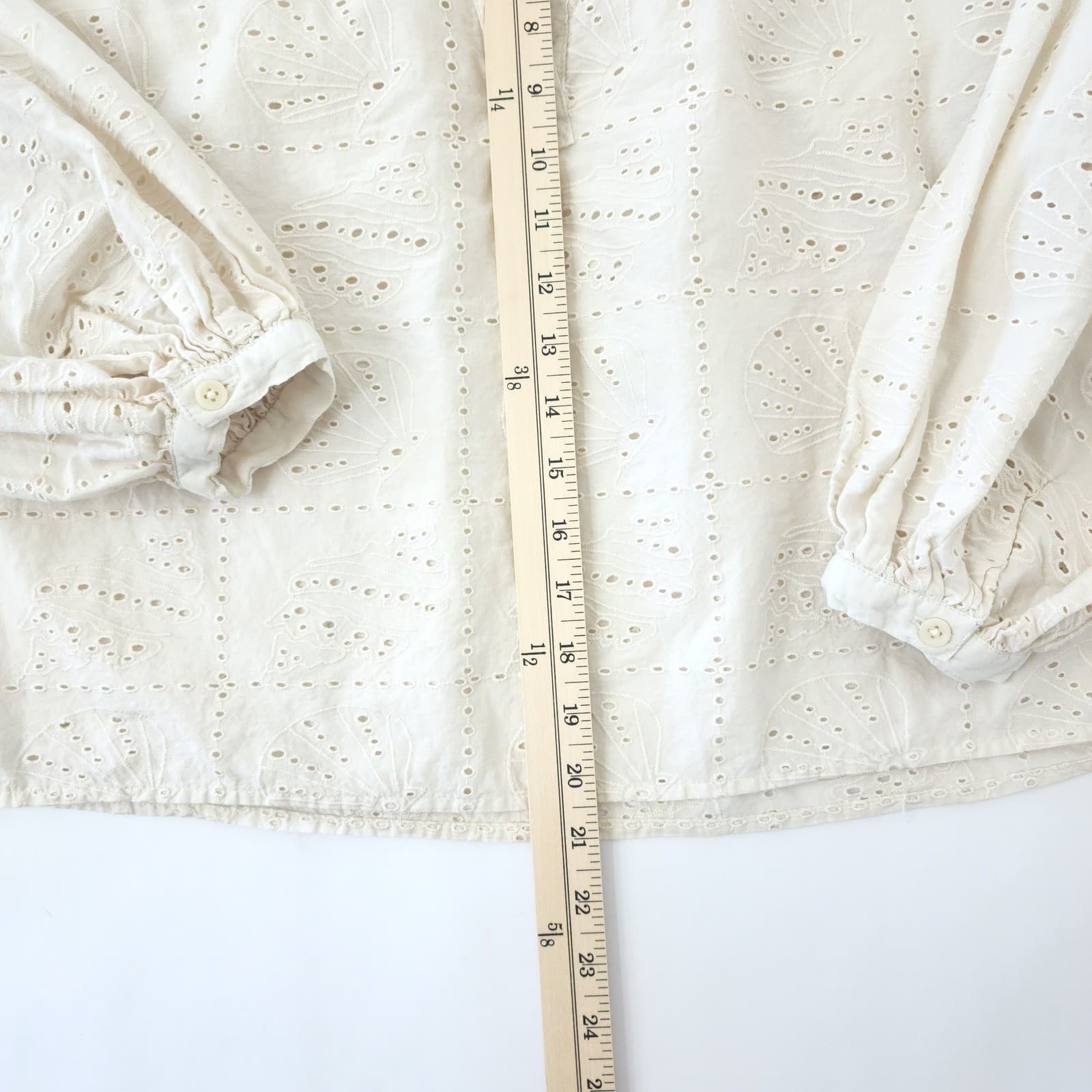 Universal Thread Cream Shell Eyelet Embroidered Split V-Neck Blouse XS Boho Top - Thumbnail 5
