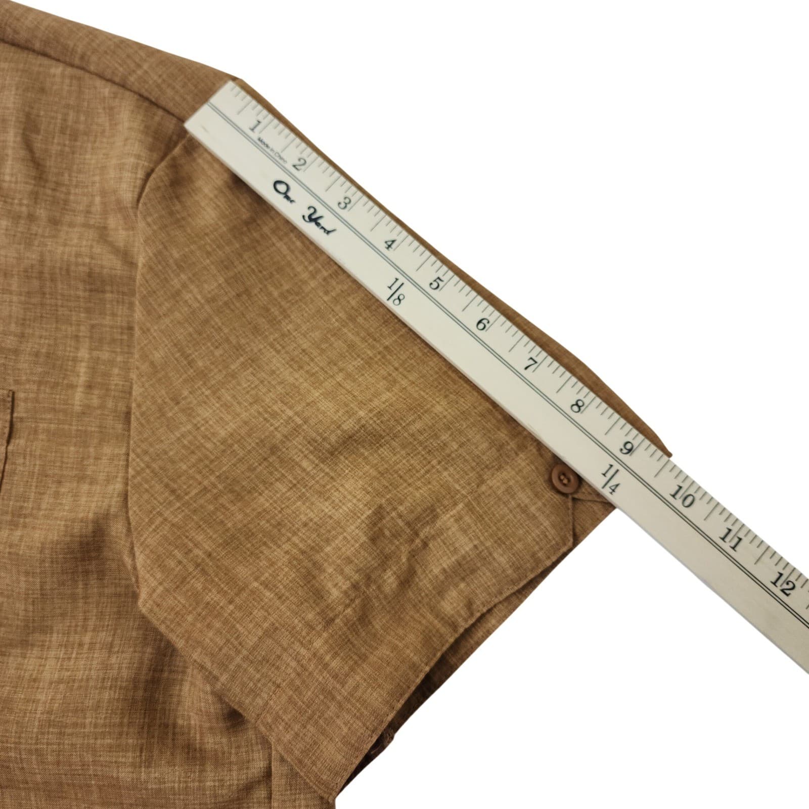 Mens XL Camel Brown Short Sleeve Button Down Shirt Slub Texture Pocket Casual - Thumbnail 5