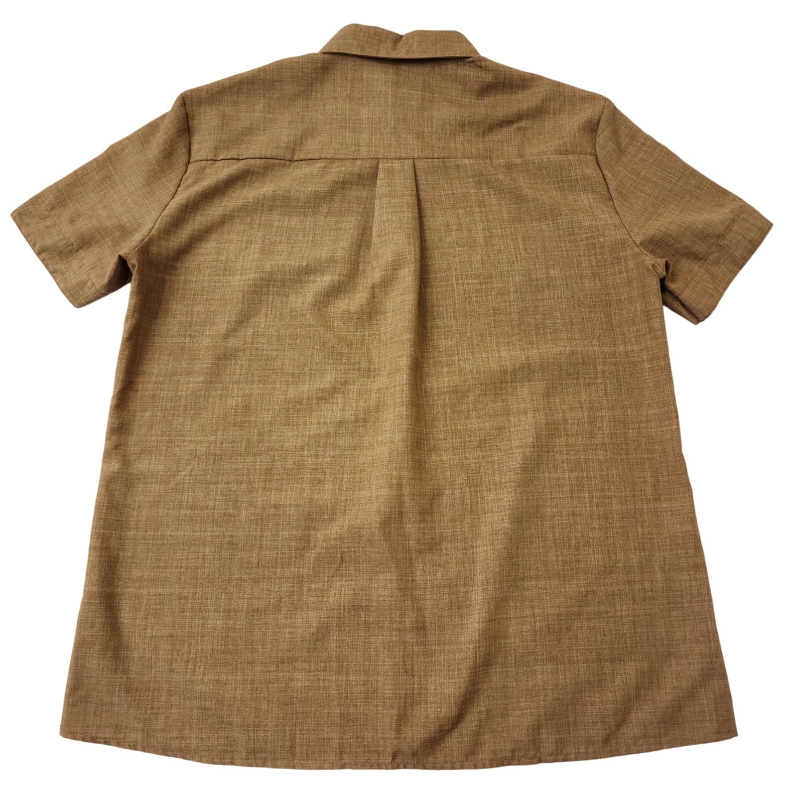 Mens XL Camel Brown Short Sleeve Button Down Shirt Slub Texture Pocket Casual - Thumbnail 6