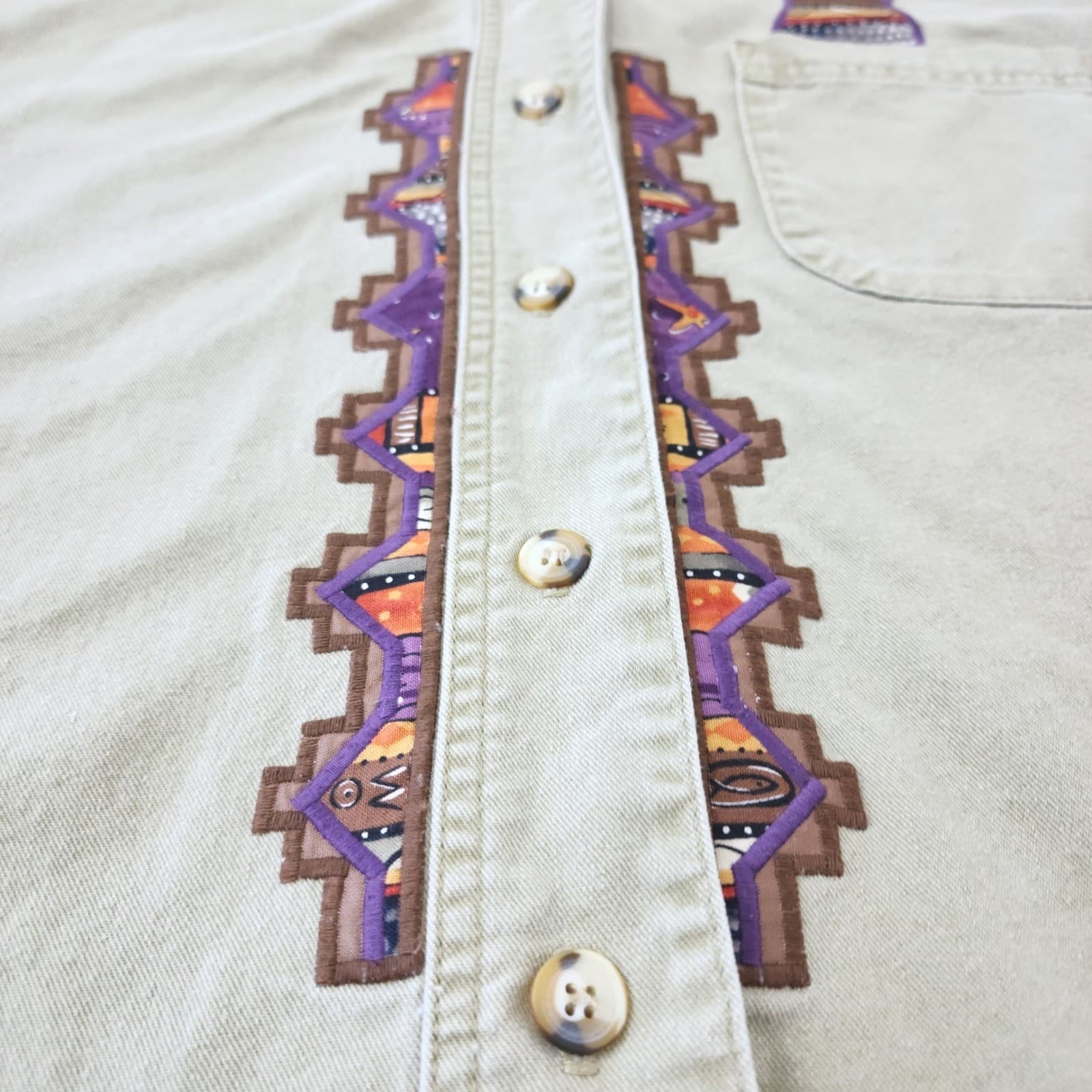 Vintage Sunbelt Southwest Cactus Embroidered Button Up Shirt Mens Medium Green - Thumbnail 3