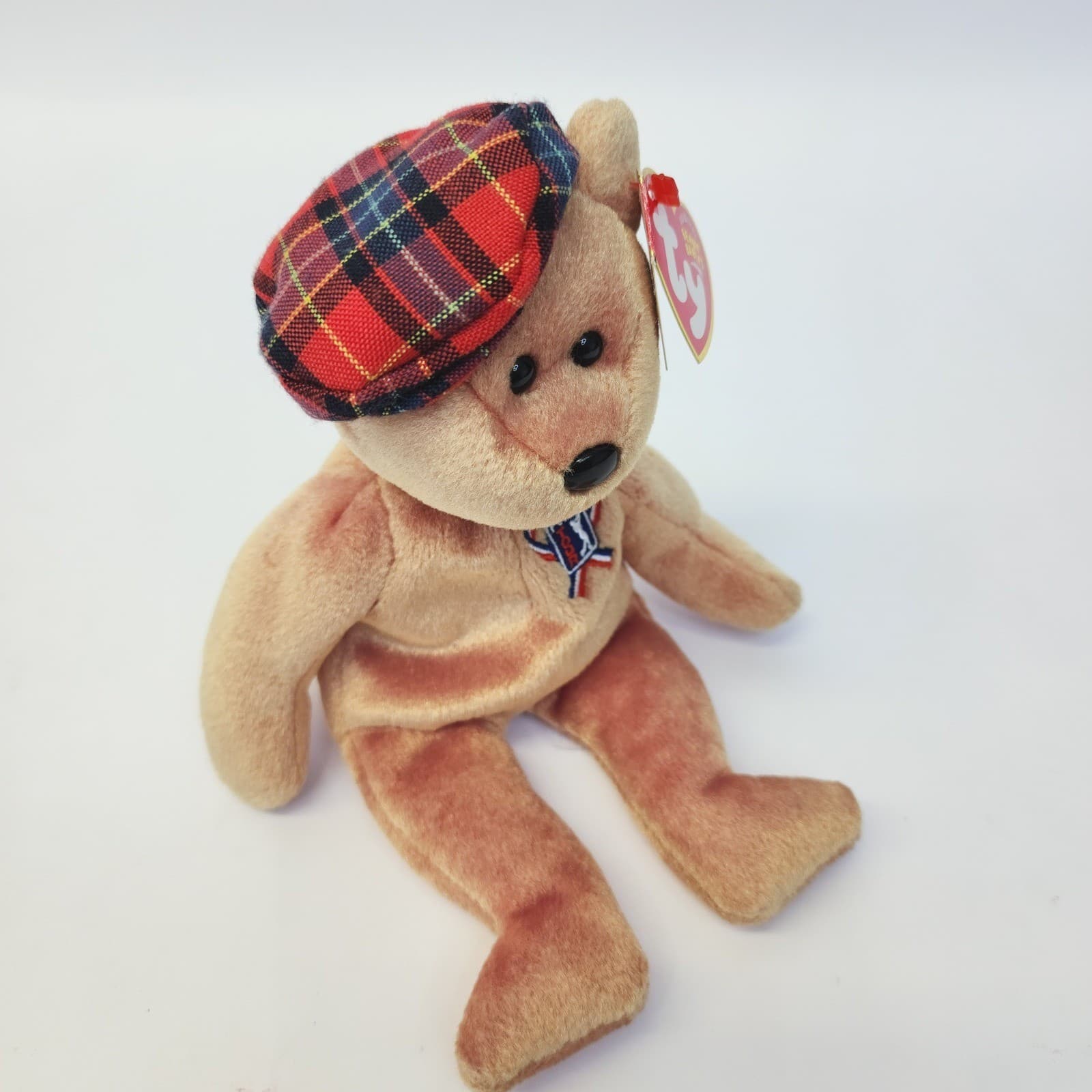 Ty Beanie Baby ChariTee PGA Tour Golf Bear Tan Plaid Hat 2004 Collectible Plush - Thumbnail 5