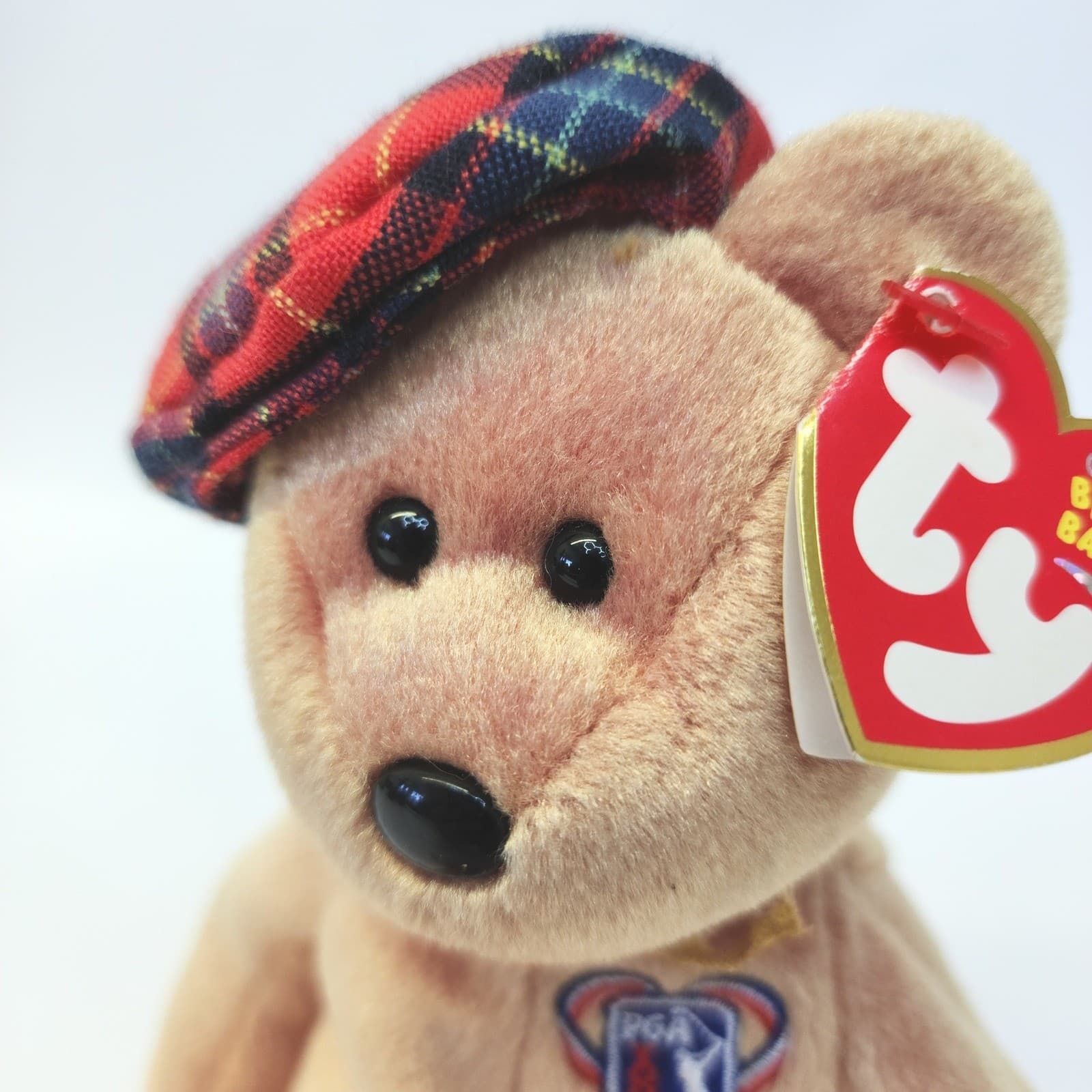 Ty Beanie Baby ChariTee PGA Tour Golf Bear Tan Plaid Hat 2004 Collectible Plush - Thumbnail 3