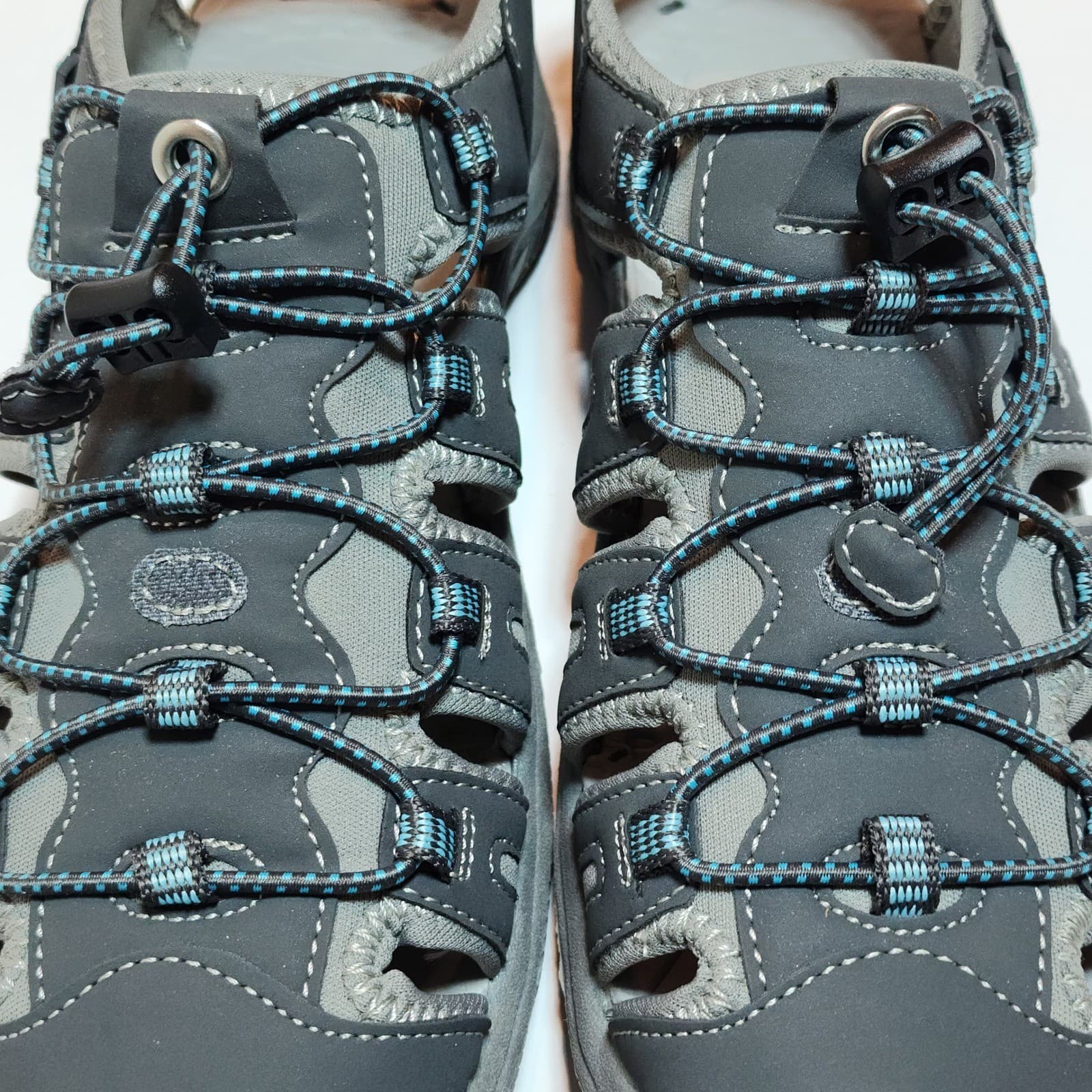 Khombu Crystal Womens 7.5 Water-Ready Sport Sandals Grey Blue Bungee Hiking Shoe - Thumbnail 8