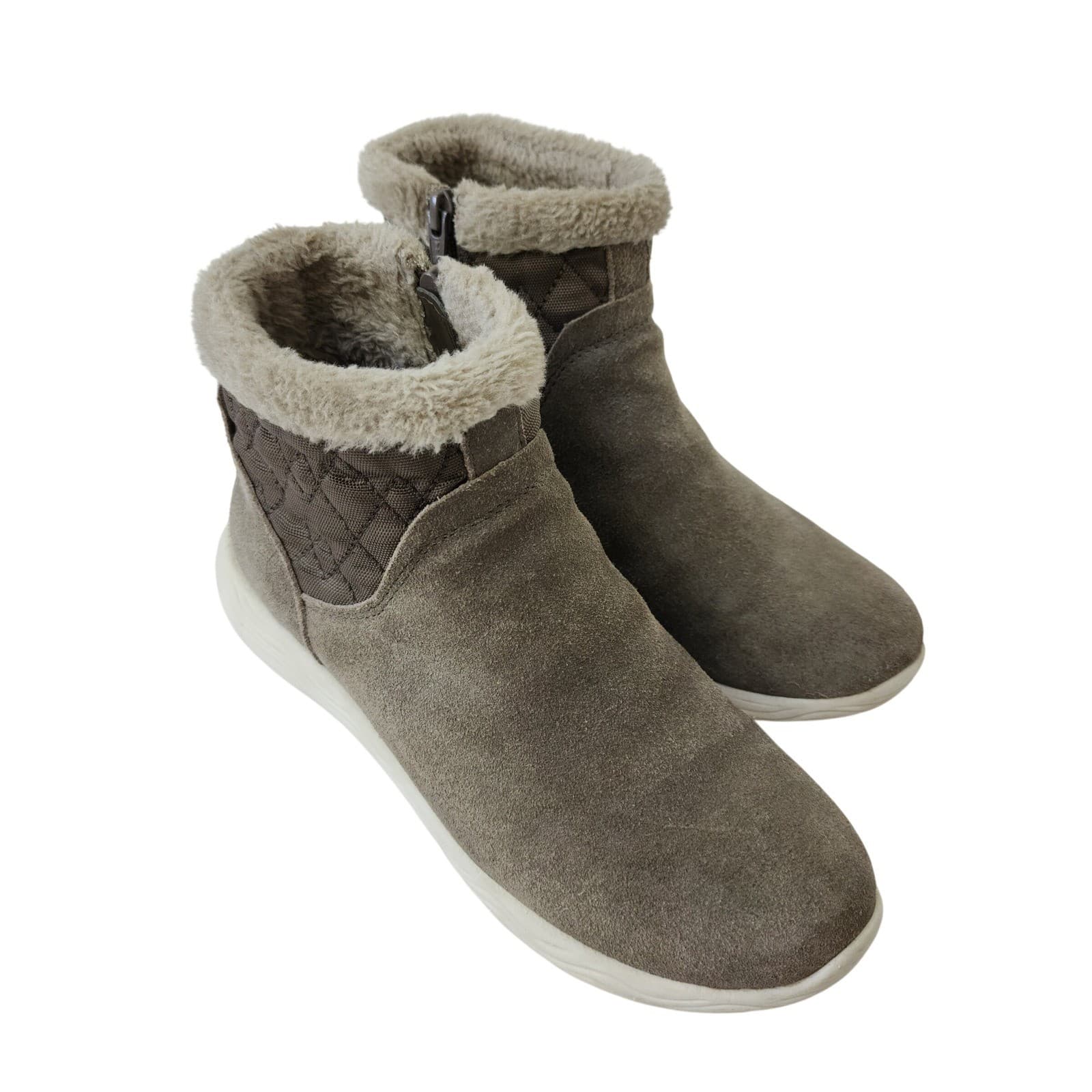 Baretraps Leni Womens 7.5 M Taupe Suede Faux Fur Trim Ankle Boots BTF17-10664