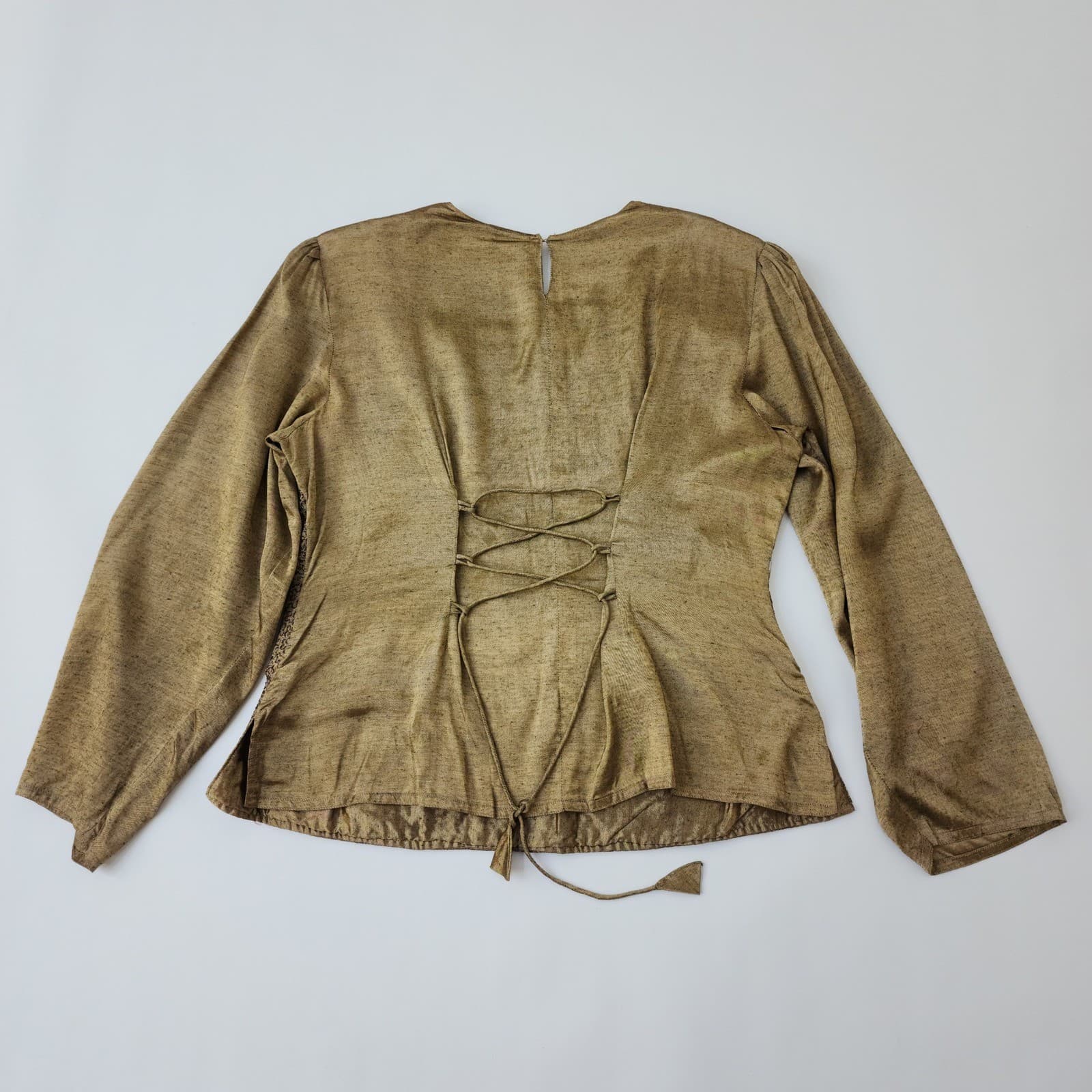 Sahil Bronze Gold Rayon Embroidered Mirror Shisha Lace Up Back Blouse Top India - Thumbnail 2
