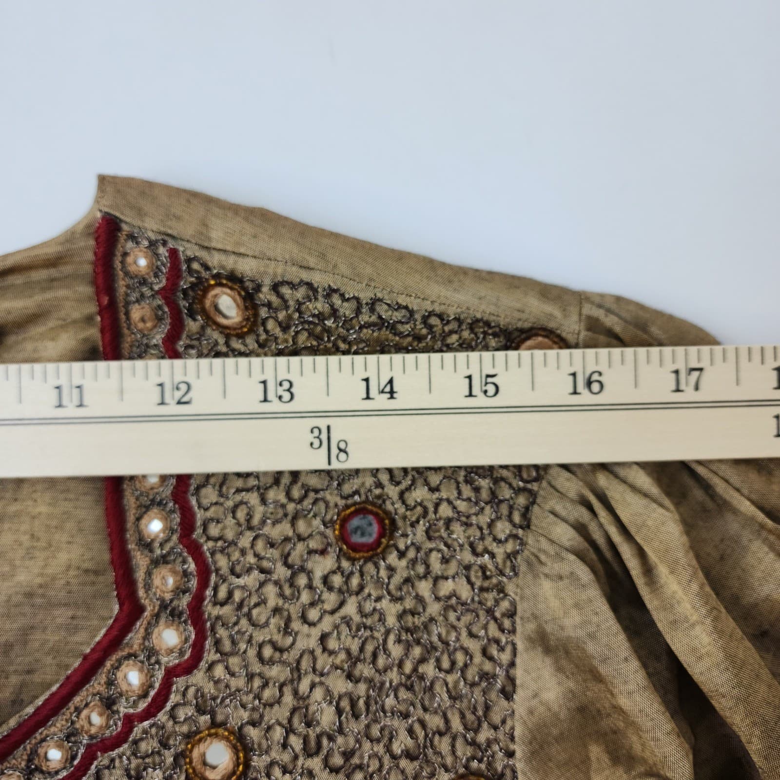 Sahil Bronze Gold Rayon Embroidered Mirror Shisha Lace Up Back Blouse Top India - Thumbnail 7
