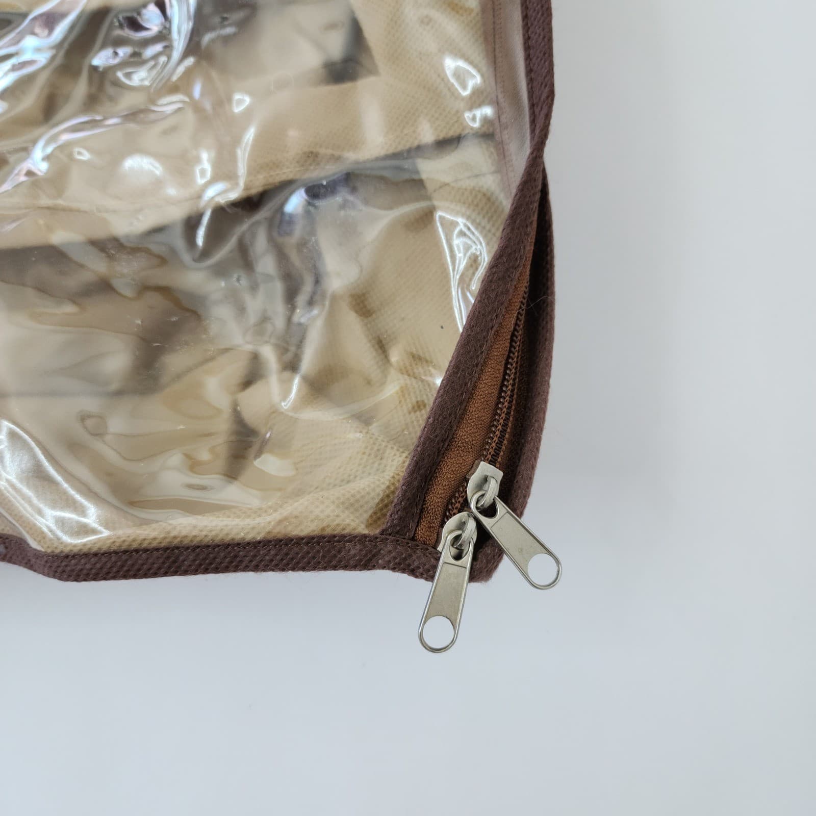 Underbed Shoe Organizer Storage Bag 12 Compartment Clear Zipper Top Tan Brown - Thumbnail 4
