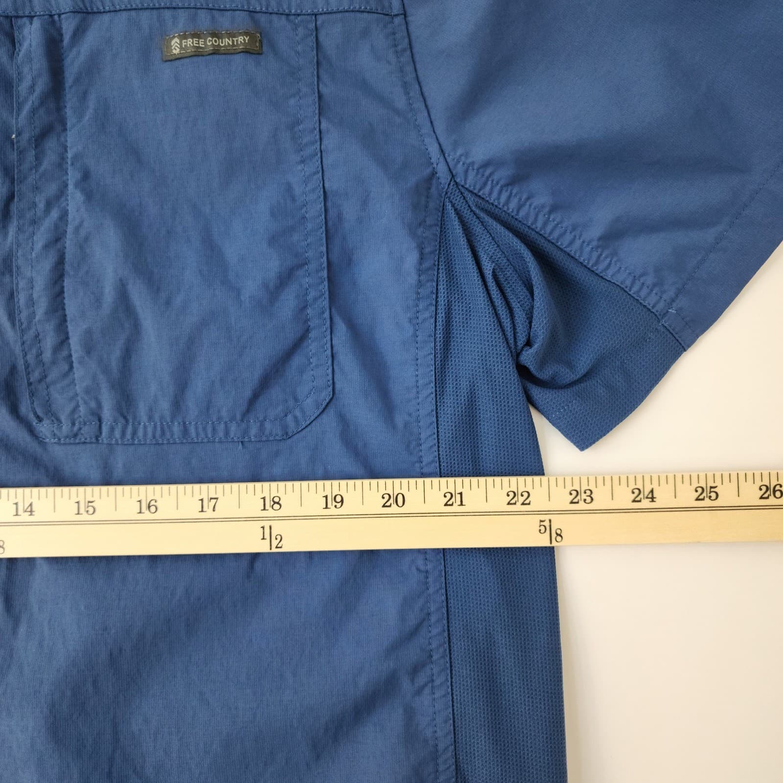 Free Country Mens Blue Short Sleeve Button Down Performance Shirt Large - Thumbnail 4