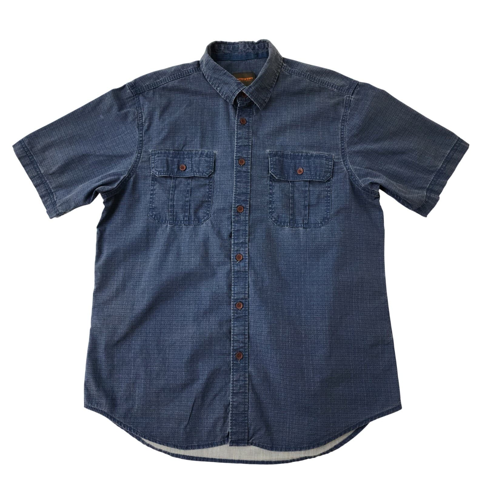 Northwest Territory Mens Blue Short Sleeve Button Down Shirt Large Pockets L