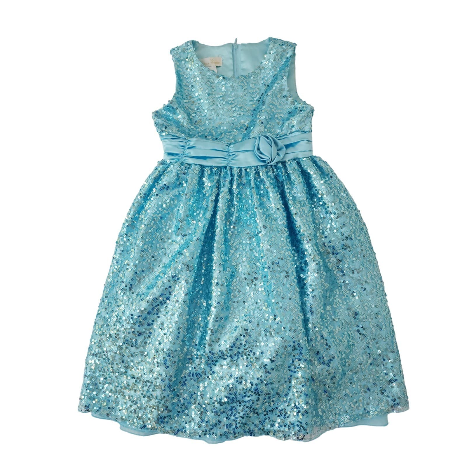 American Princess Girls Blue Sequin Formal Party Dress Size 12 Rosette Bow