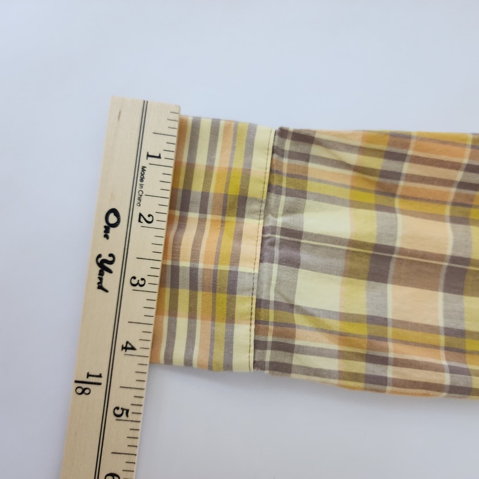 Banana Republic Petite Small Yellow Plaid Pleated Bib Cotton Popover Blouse - Thumbnail 10