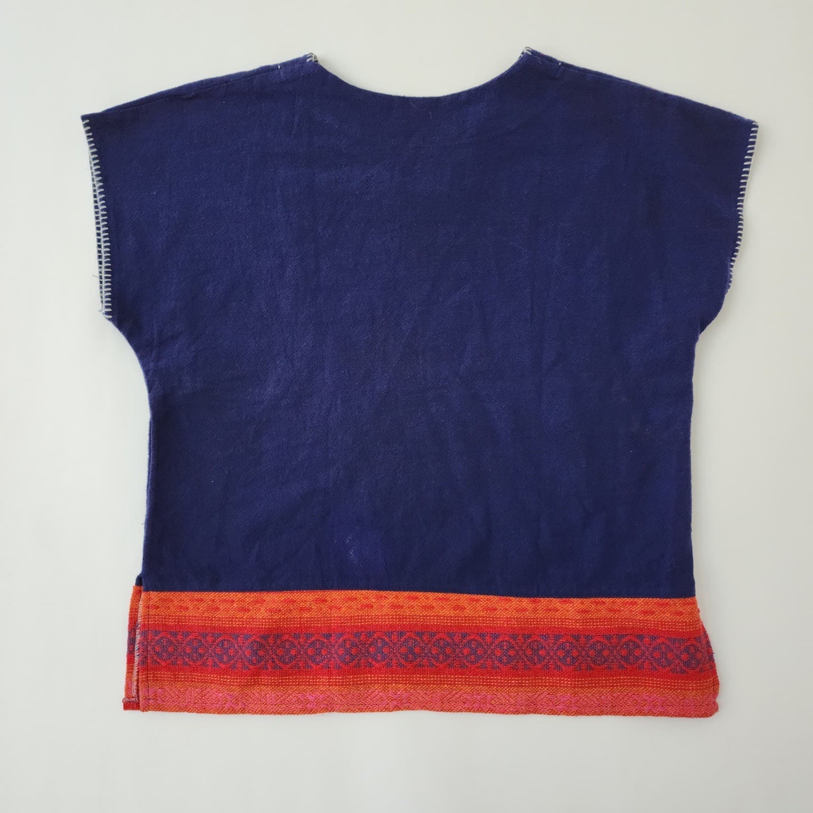 Artisan Hand Embroidered Indigo Blue Cotton Boho V-Neck Blouse Top TS 127 - Thumbnail 6