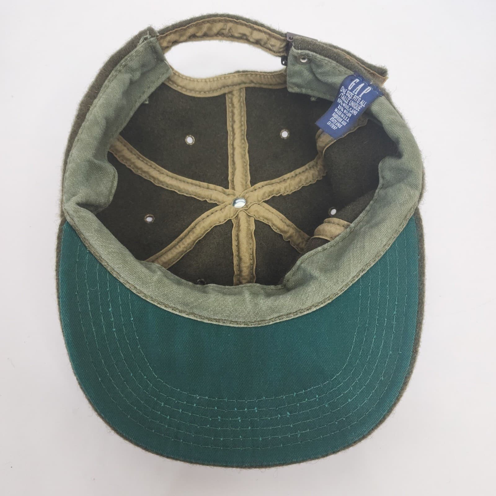 Vintage GAP Wool Blend Baseball Cap Hat Olive Green 90s USA Adjustable Strap - Thumbnail 5