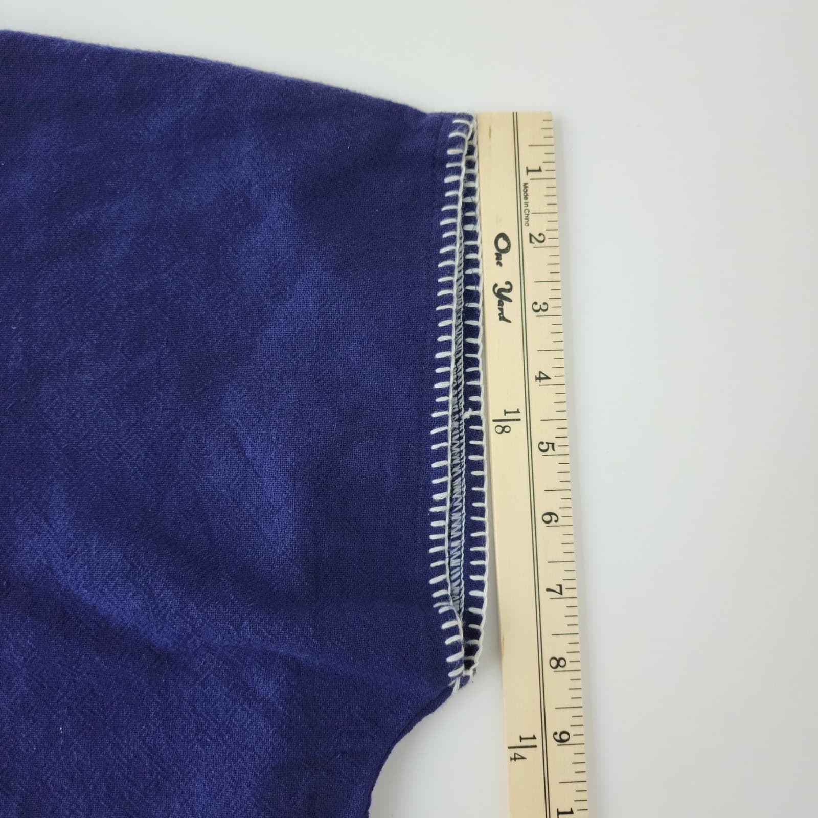 Artisan Hand Embroidered Indigo Blue Cotton Boho V-Neck Blouse Top TS 127 - Thumbnail 5