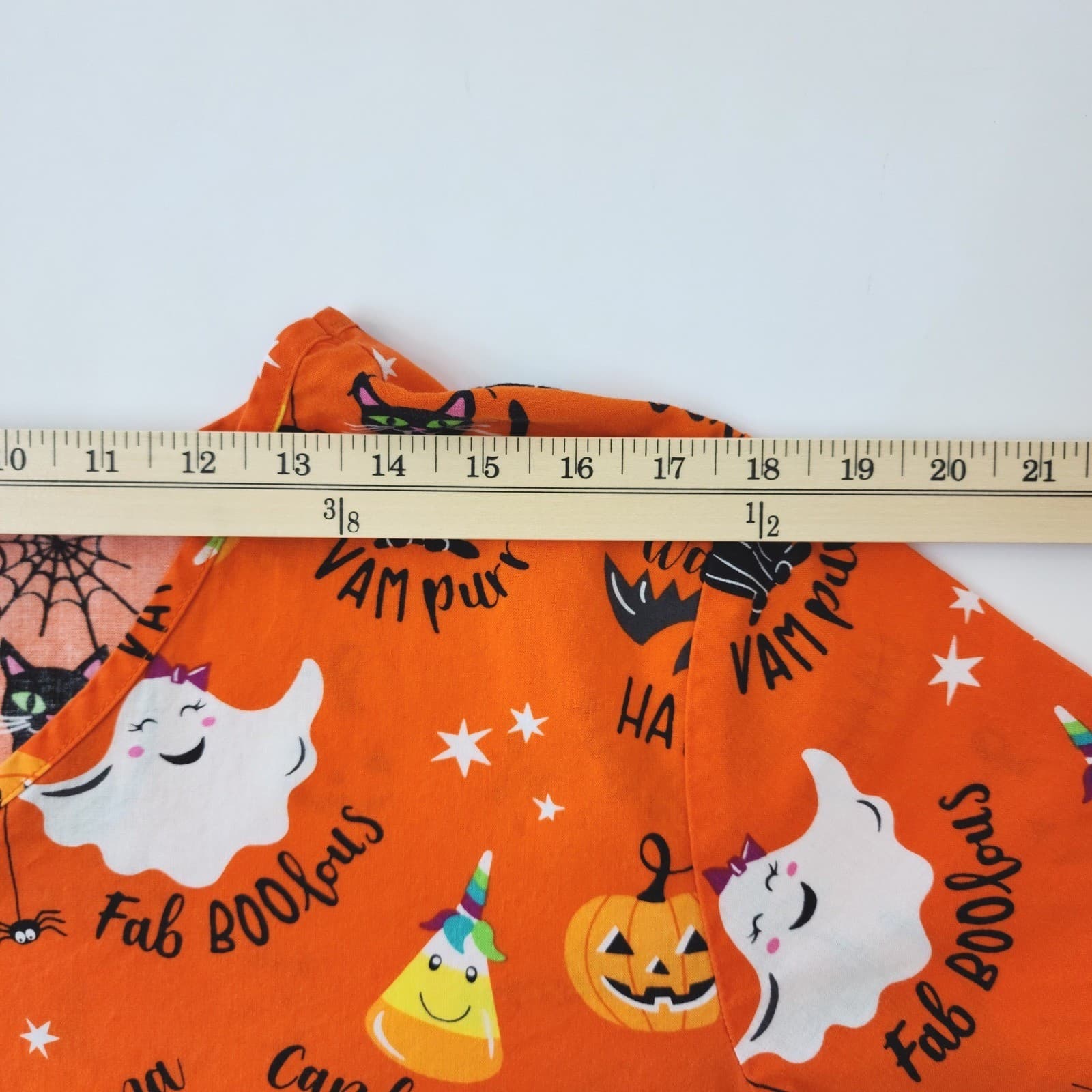 Halloween Scrub Top Orange Ghost Cat Pumpkin V-Neck Medical Uniform XL - Thumbnail 4