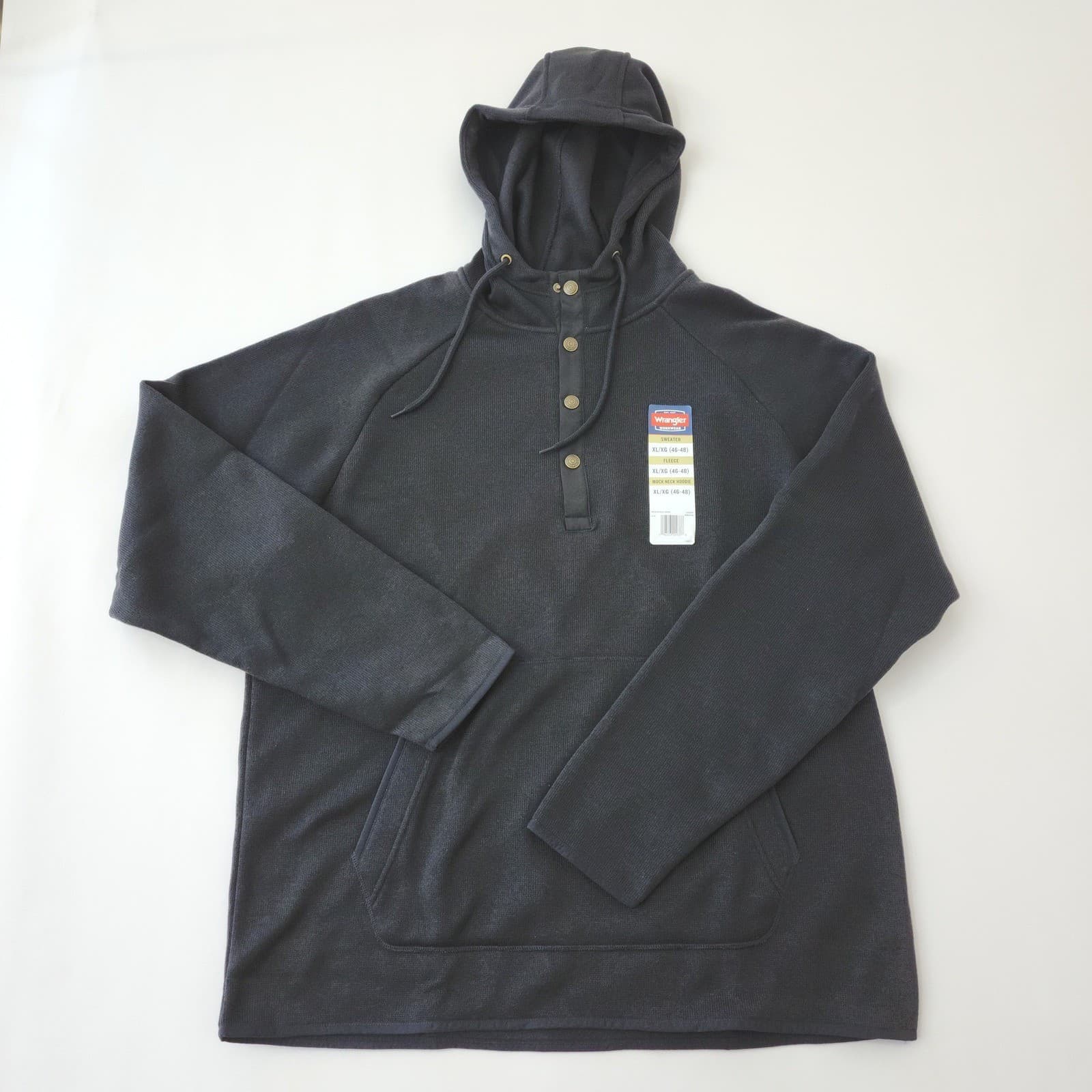 Wrangler Workwear Mens XL Sweater Fleece Mock Neck Hoodie Caviar Black WW65735