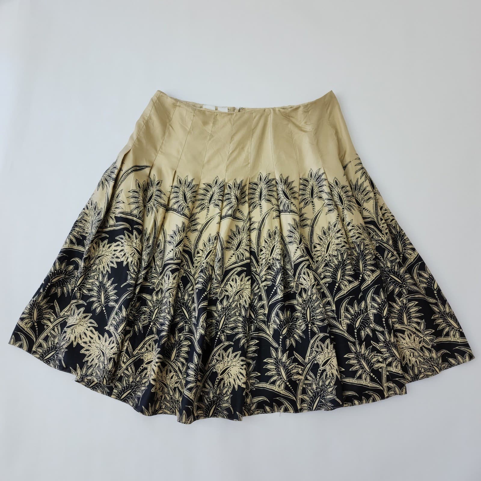 Jones New York Collection Gold Black Botanical Pleated A-Line Skirt Size 14 - Thumbnail 2